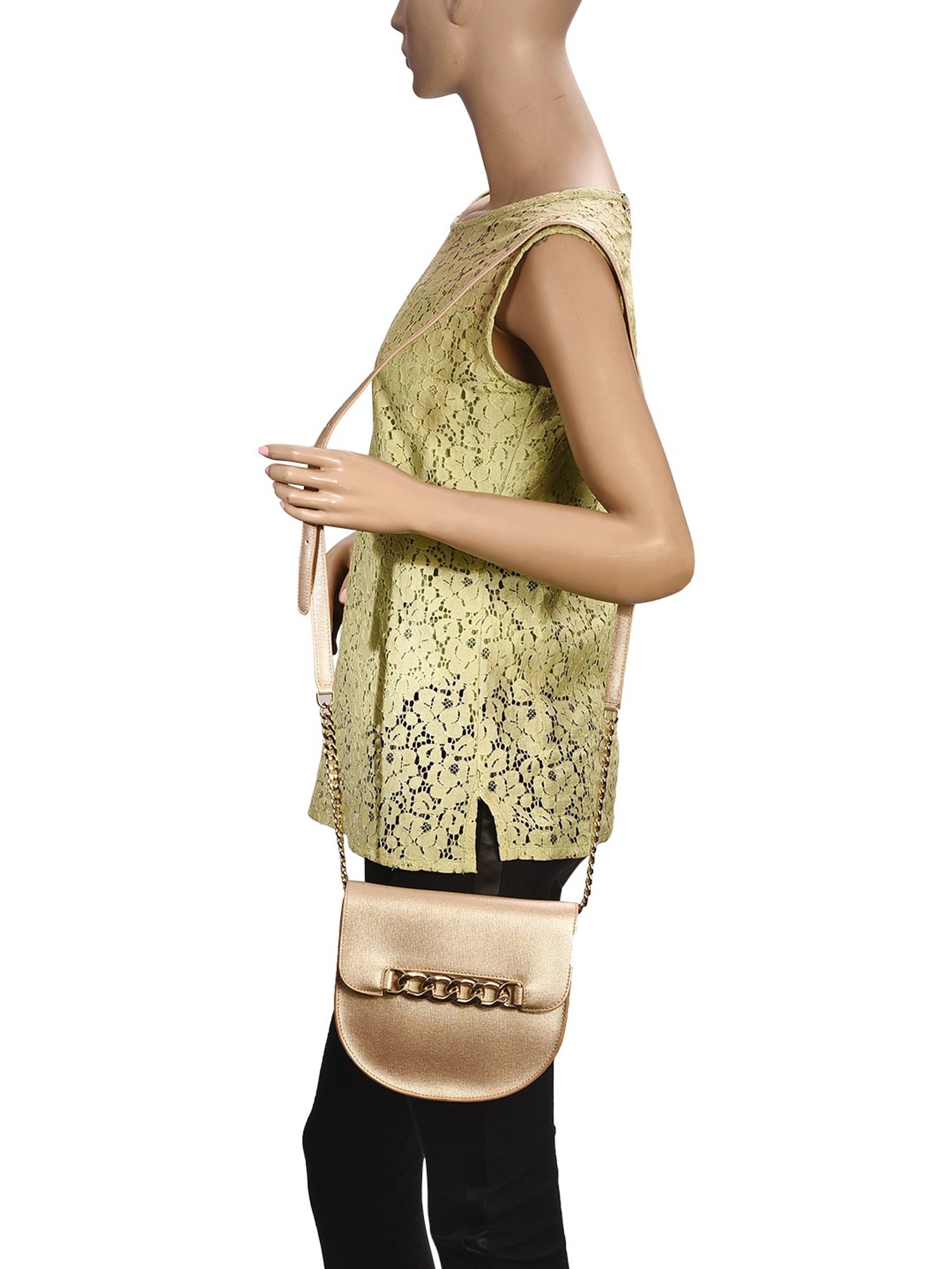 Eske Valerie Golden Solid Medium Sling Handbag