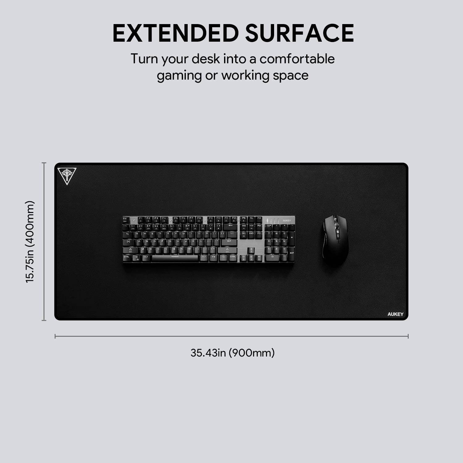 AUKEY Gaming Mouse Pad Large XXL (35.4&times;15.75&times;0.15in) Thick Extended Mouse Mat Non-Slip Spill-Resistant Desk Pad with Special-Textured Surface, Anti-Fray Stitched Edges for Keyboard, PC - Black