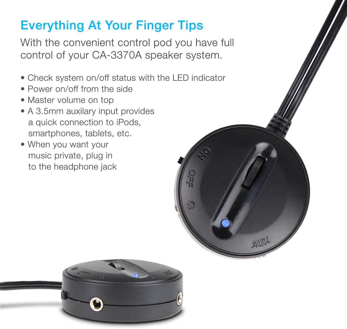 2.1 Speaker Sound System with Subwoofer and Control Pod - Great for Music, Movies, Multimedia PCs, Macs, Laptops and Gaming Systems