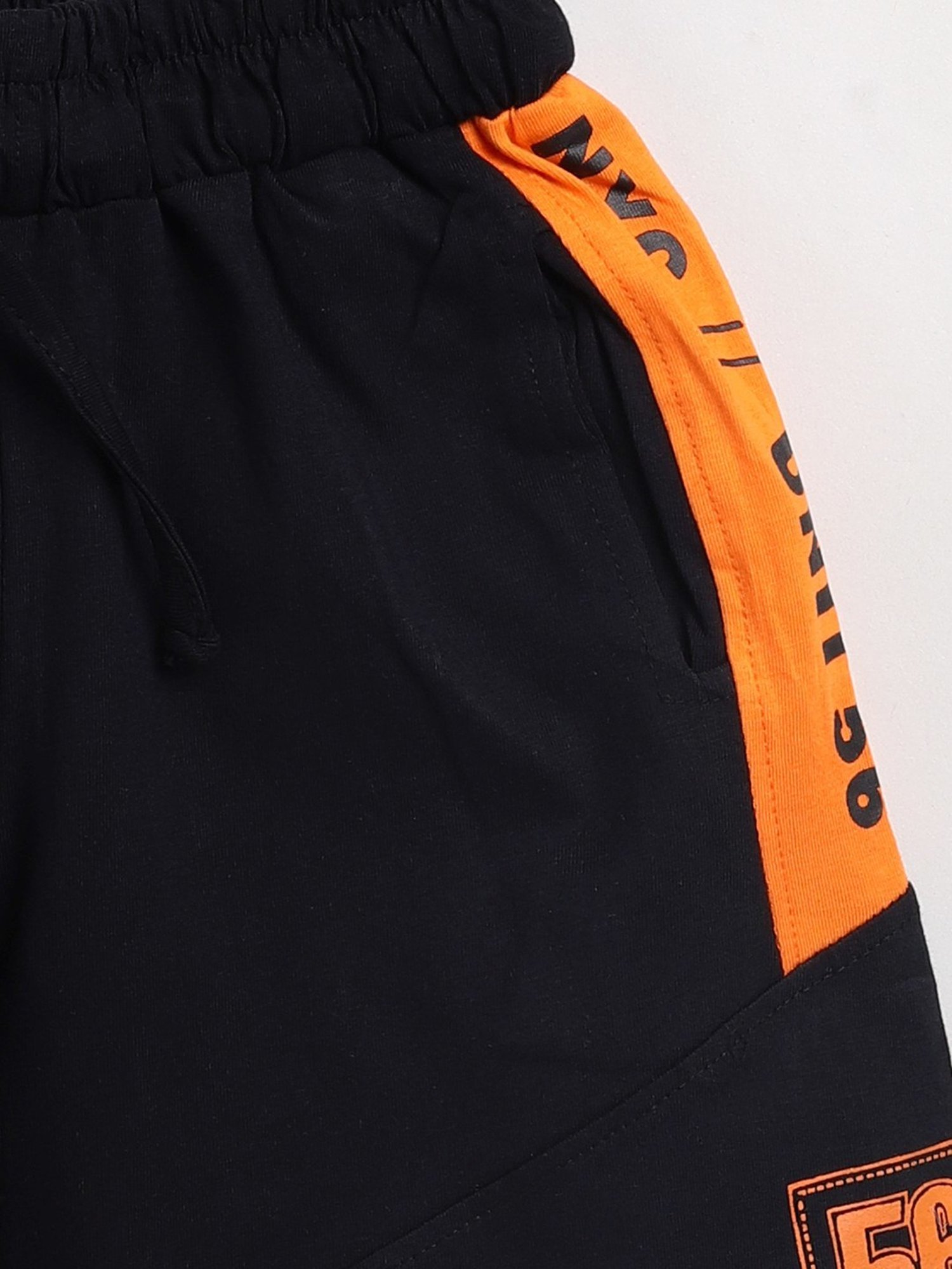 Todd N Teen Kids Black & Orange Cotton Color Block Bermunda