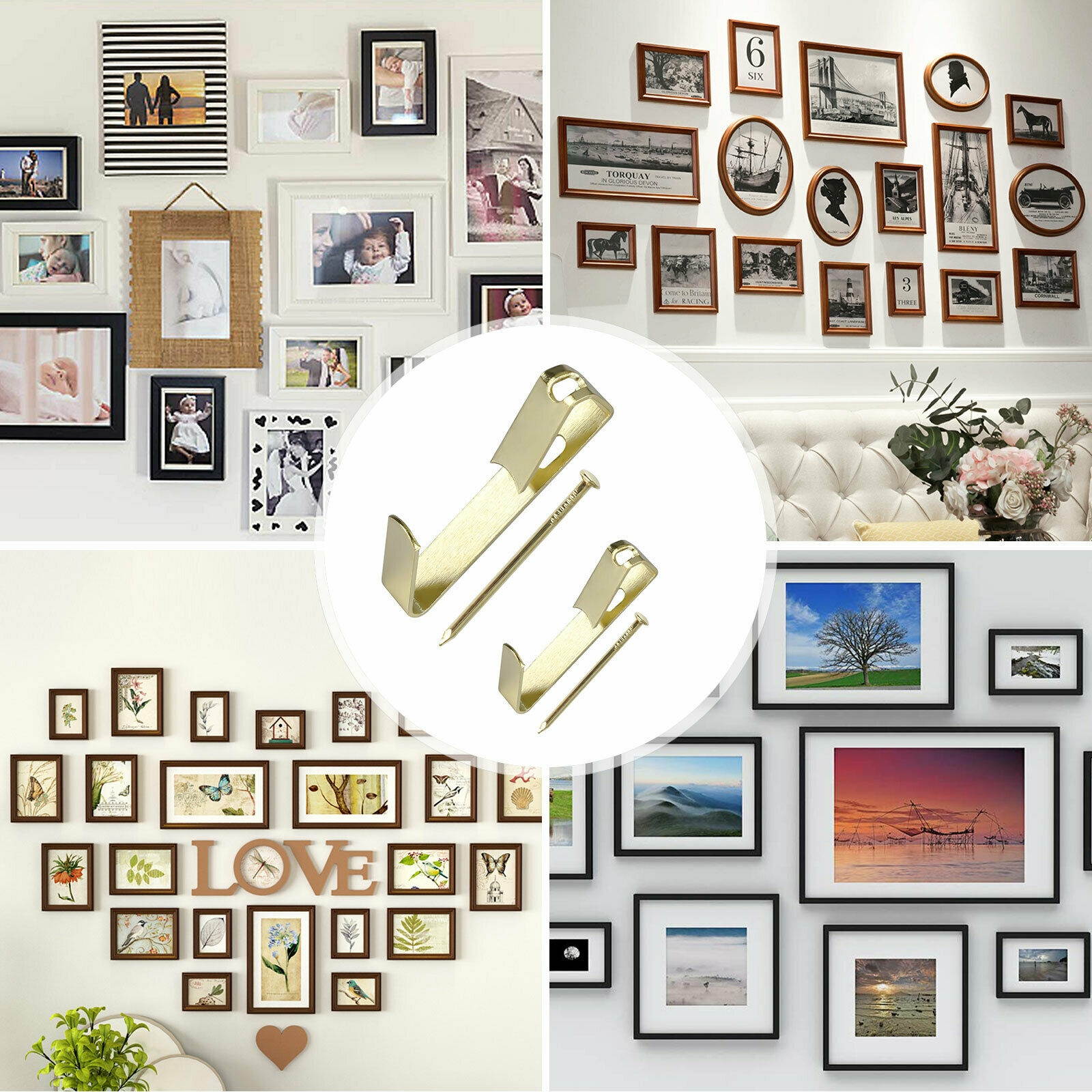 50/100x Picture Wall Hangers Painting Hanging Kit Heavy Photo Frame Hook 30/50LB