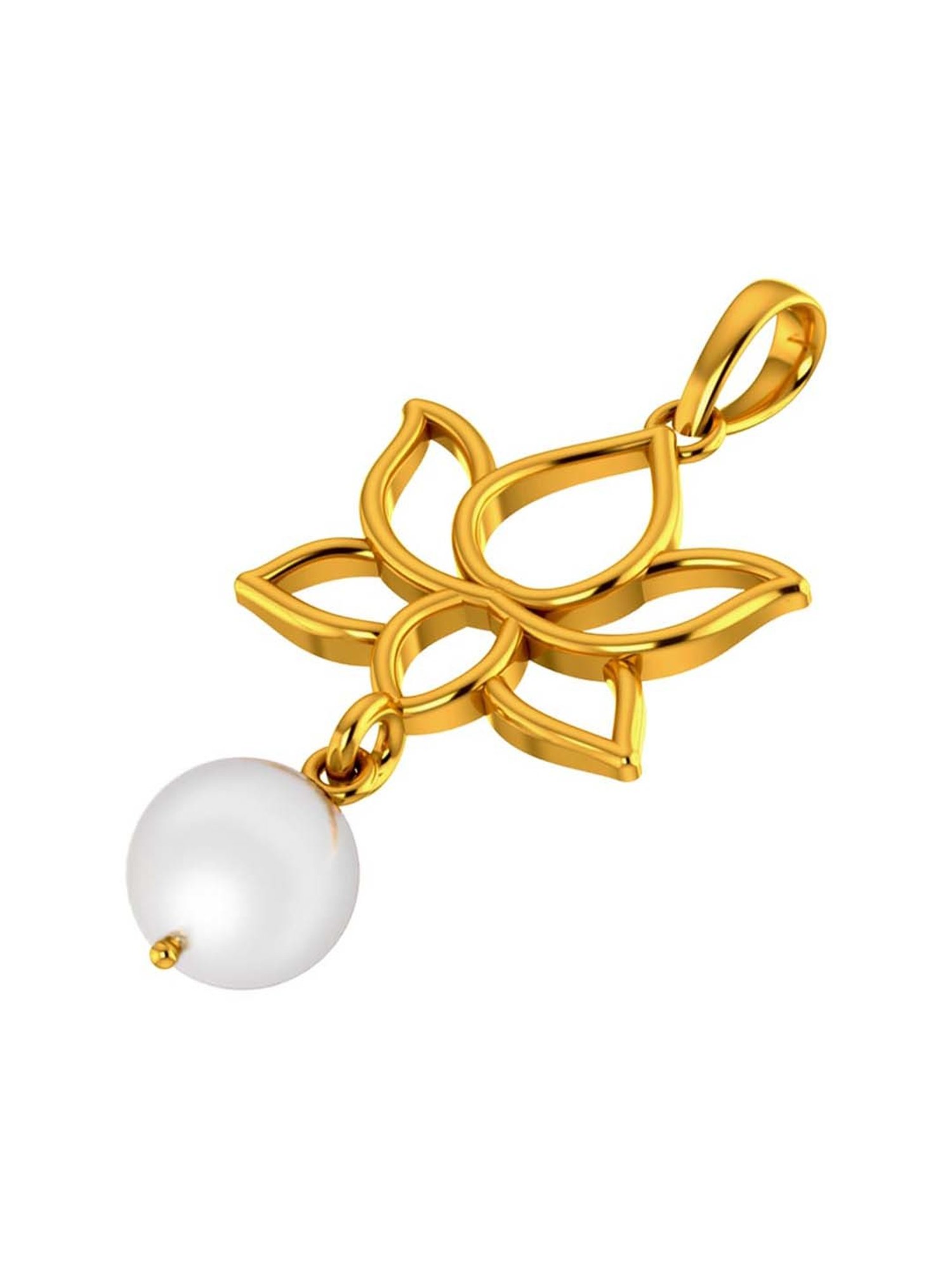 P.C. Chandra Jewellers 22k Yellow Gold Pendant with Lotus Design & A Hanging Pearl for Women & Girls