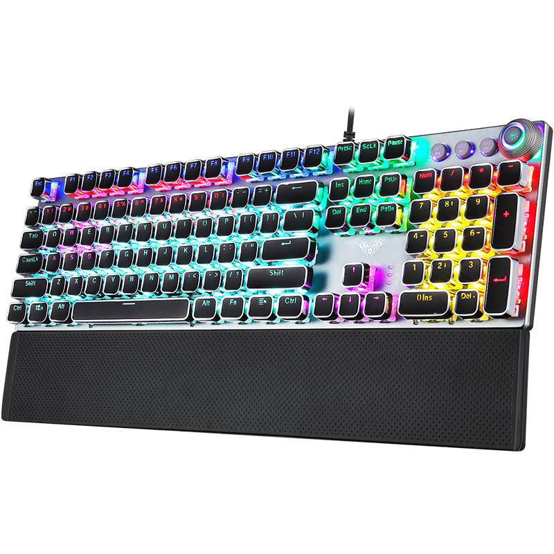 AULA F2088 All  Anti-ghosting Keys, Ergonomic Design, Cool Exterior  USB Wired Real Blue Mechanical Gaming Keyboard-Punk Style Version and Mixed Color Backlit