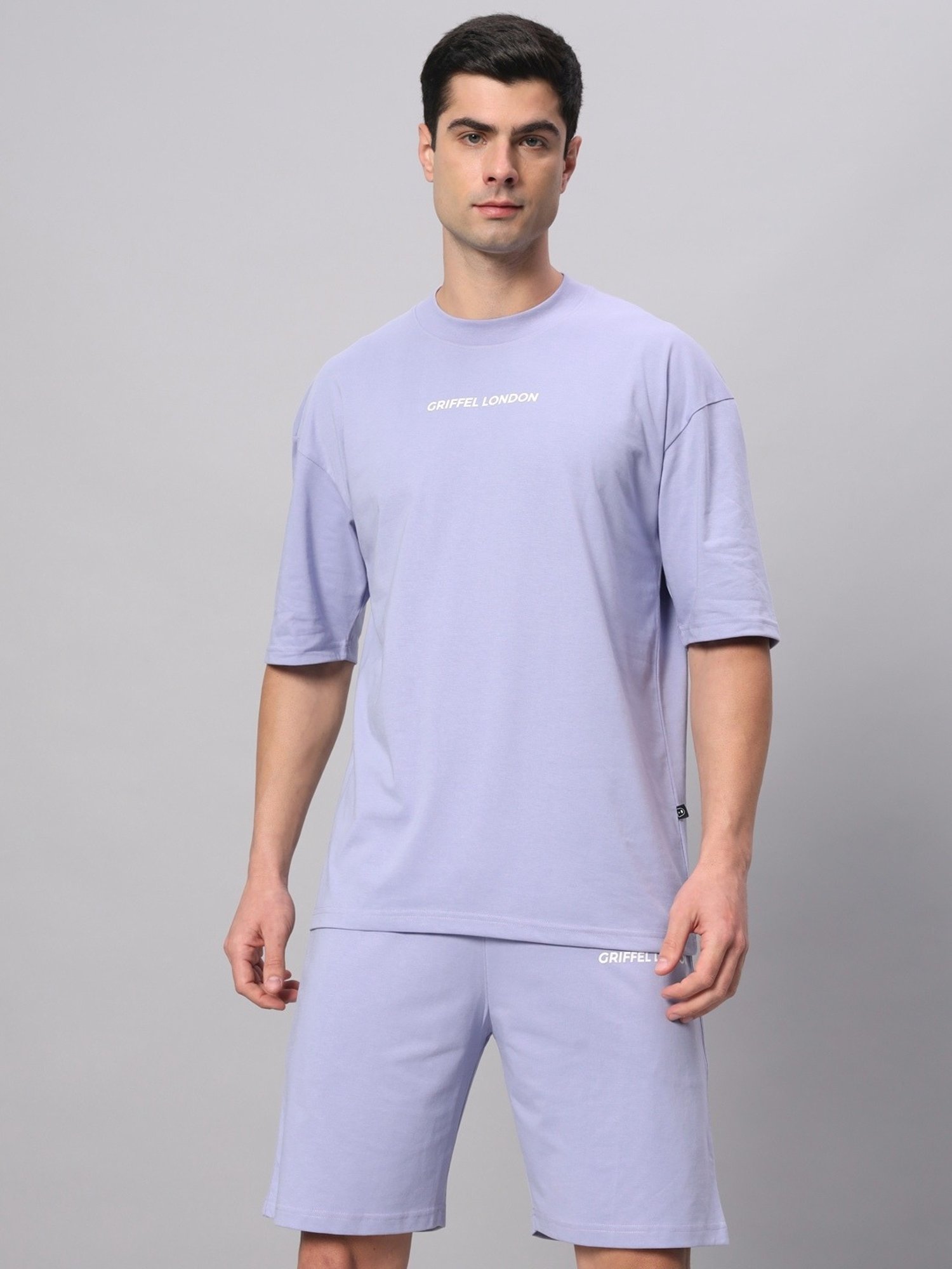 Griffel Lavender Cotton Loose Fit Logo Printed Co-Ord Set