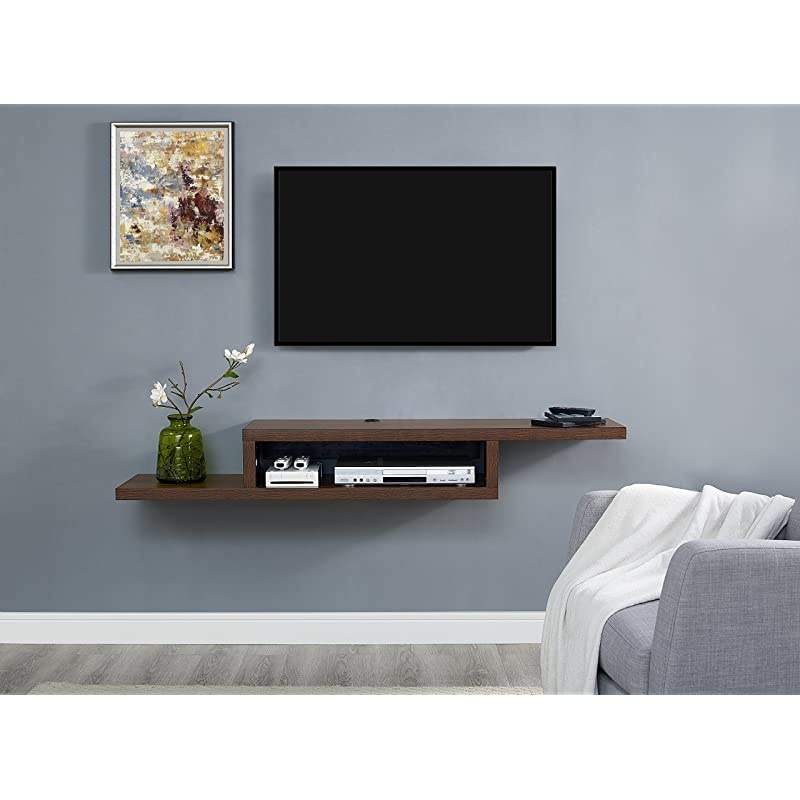 Asymmetrical Floating Wall Mounted TV Console Columbian Walnut 60inch