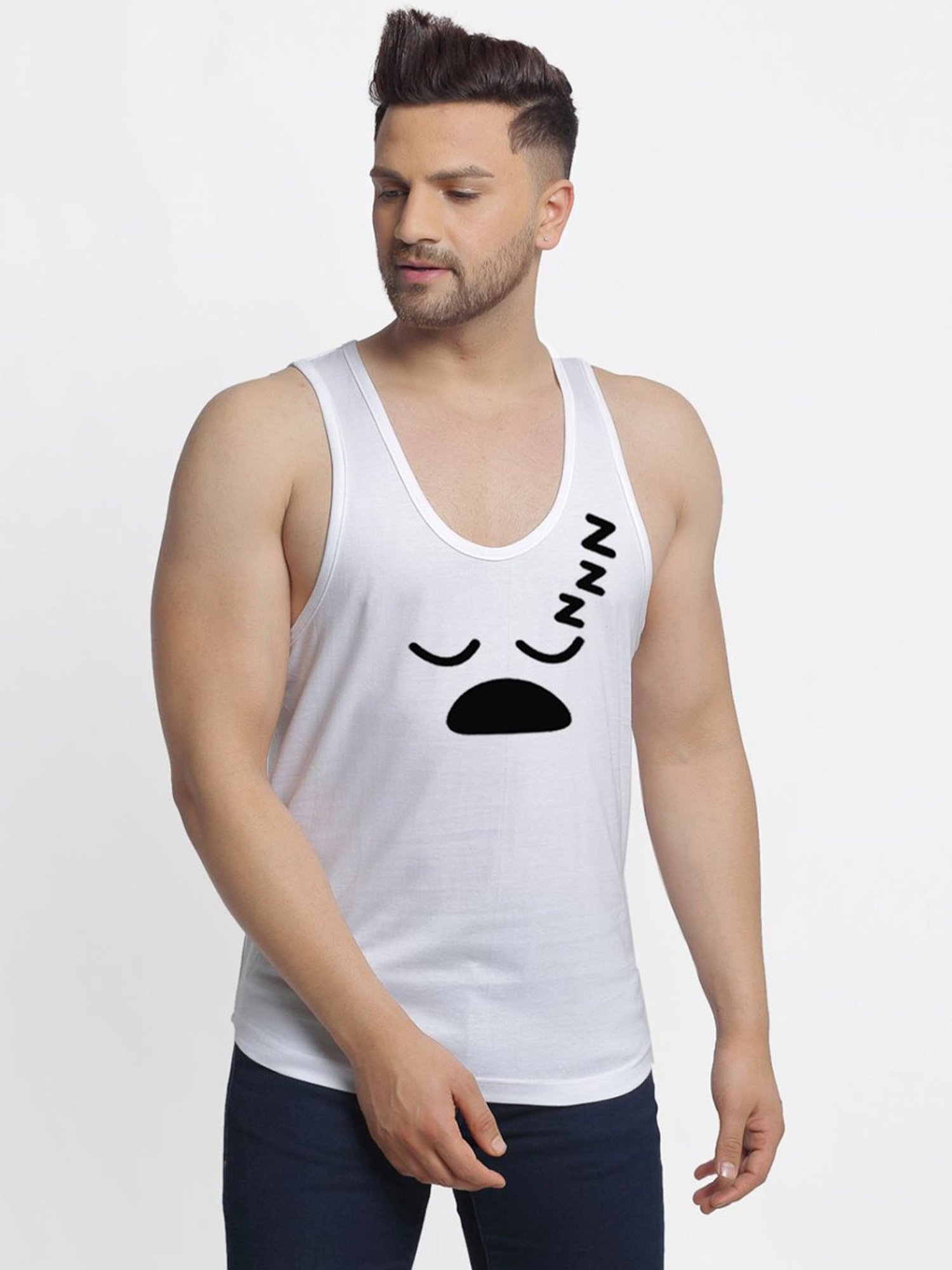 Friskers Multi Cotton Slim Fit Printed Gym Vest - Pack of 2