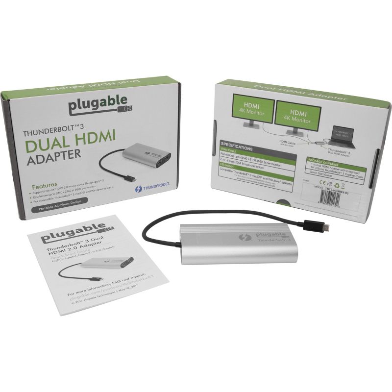 Plugable Thunderbolt 3 to Dual HDMI 2.0 Display Adapter Compatible with MacBook Pro Systems (2019??8??7), and Dell XPS. Project or Stream to Up to ...