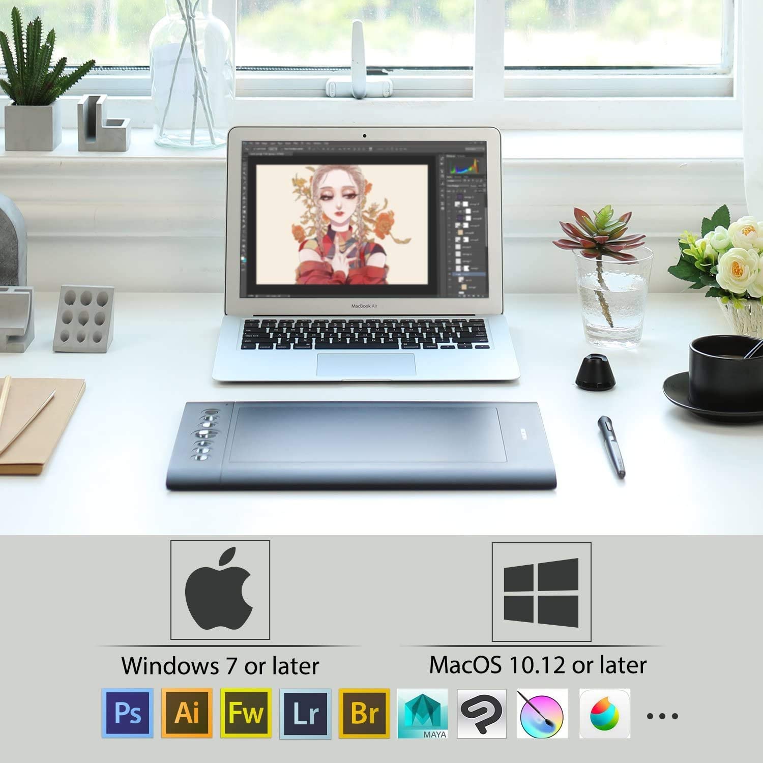 H610 Pro V2 Graphic Drawing Tablet Android Supported Pen Tablet Tilt Function Battery-Free Stylus 8192 Pen Pressure with 8 Express Keys