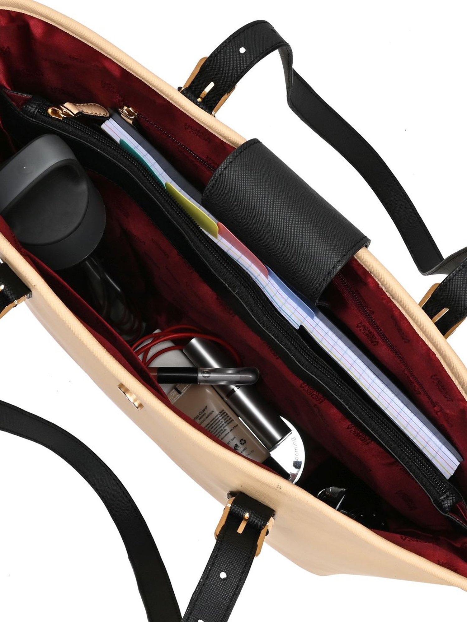 Horra Beige Solid Tote Handbag