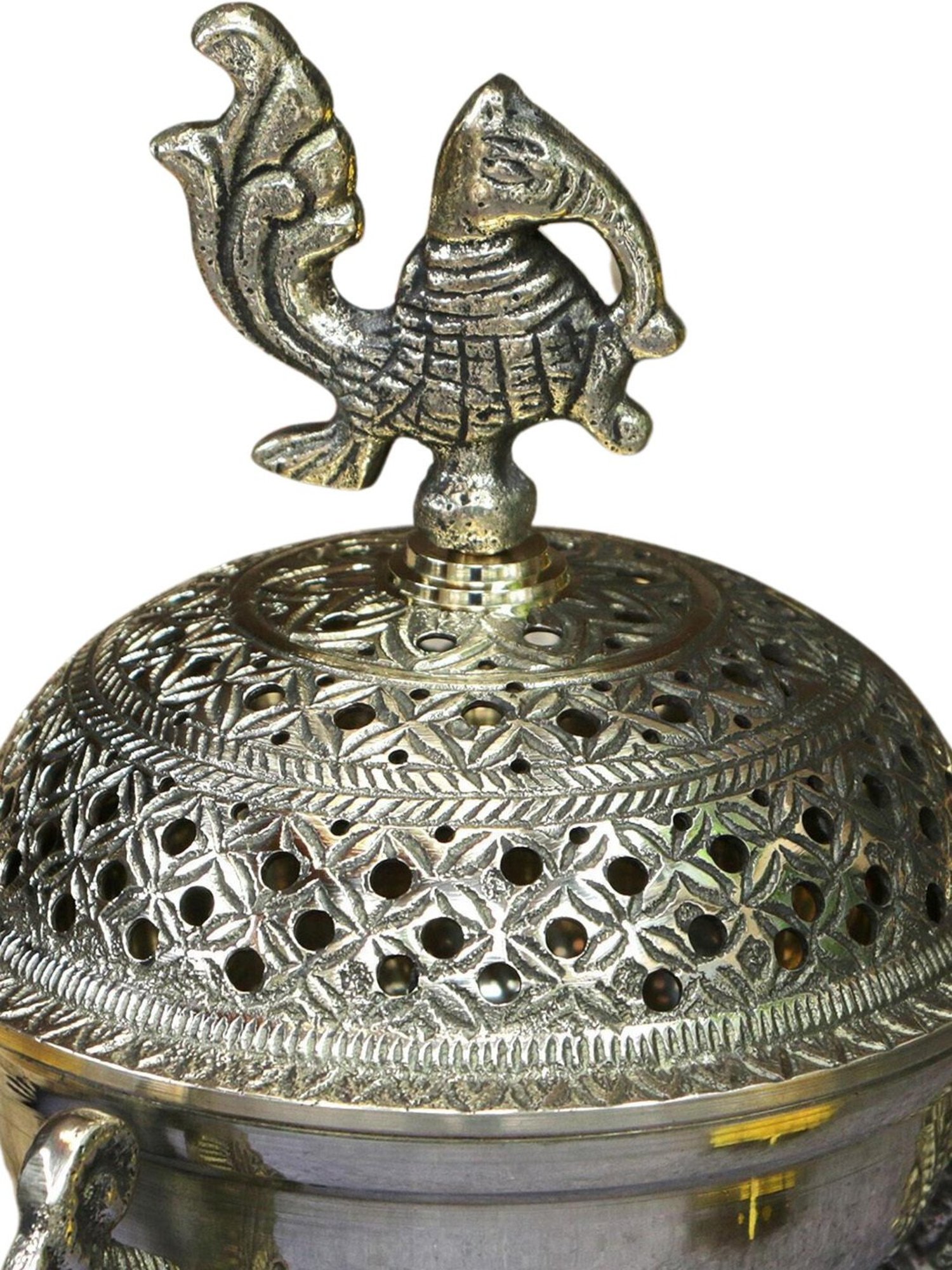 Ambi 3 Legged Peacock Top Pure Brass Dhuni Loban Sambrani Incense Burner