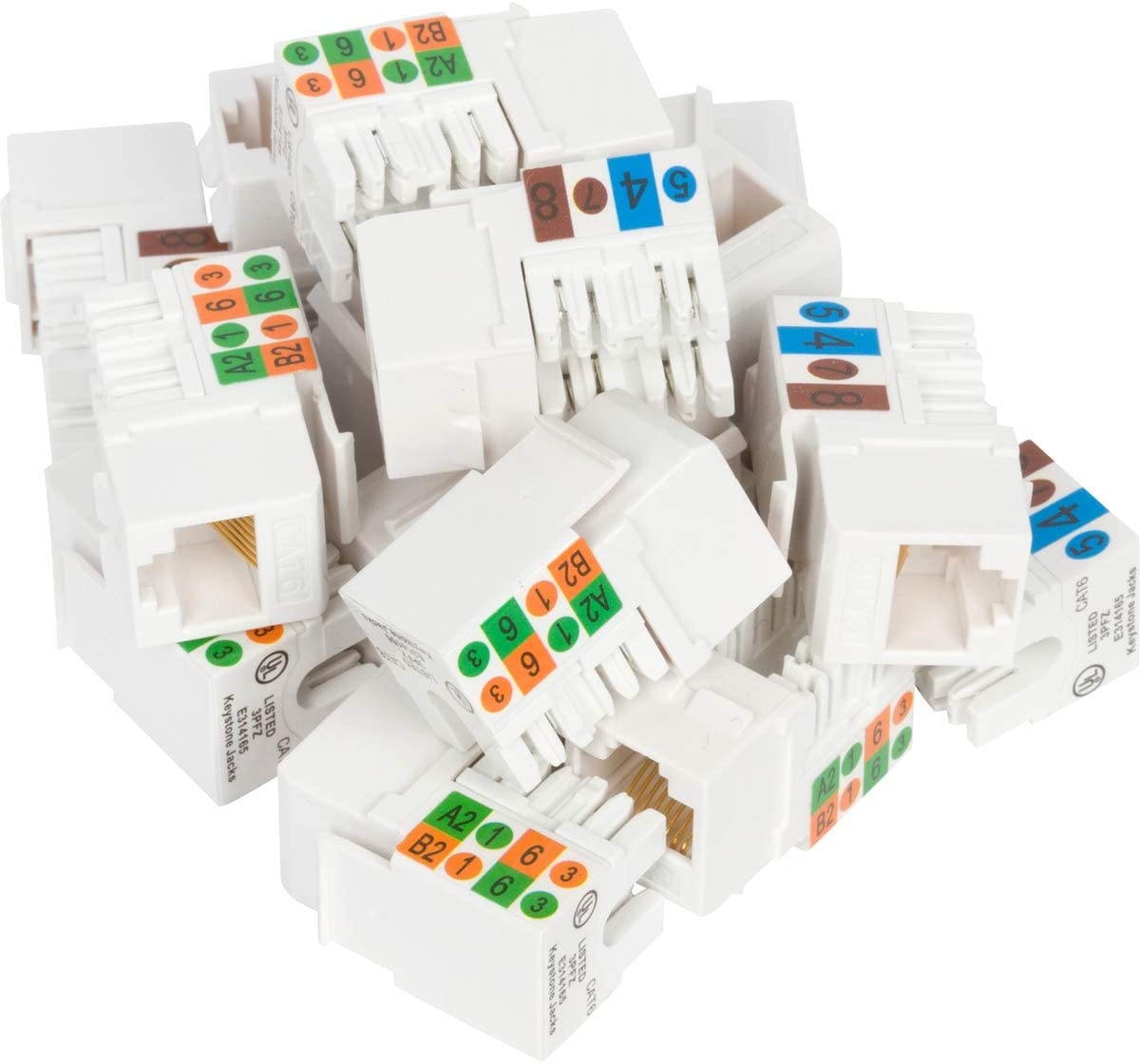 Buyer's Point Cat6 RJ45 90-Degree Keystone Jack, Punch Down Keystone Jack Adapter White (10 Pack)