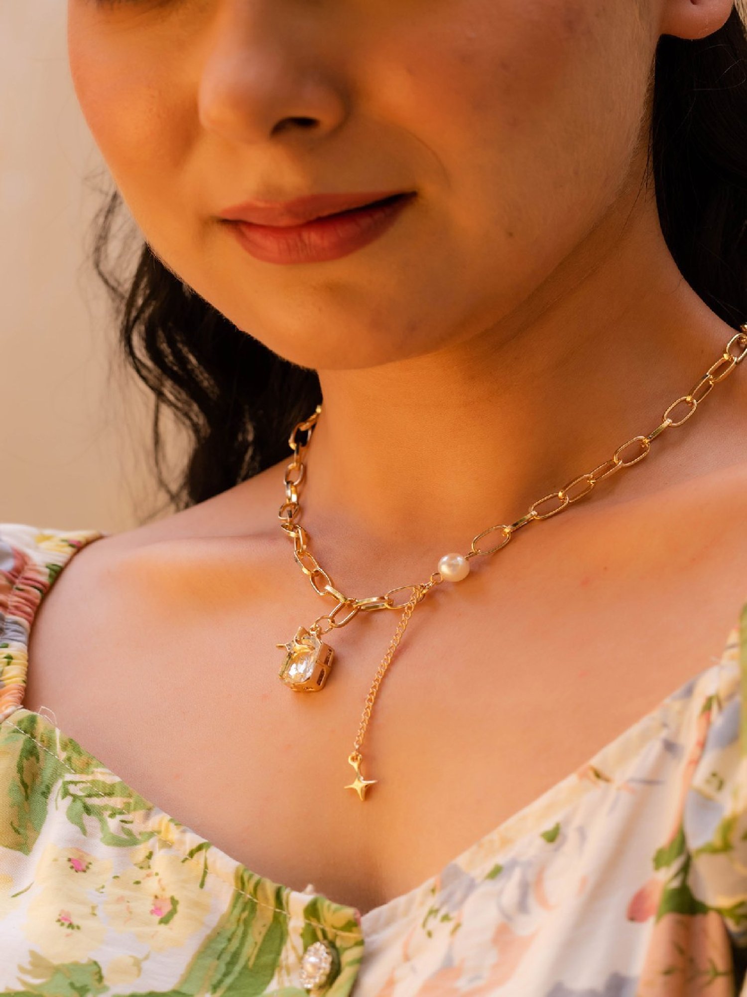 Jewelz Chain Necklace With Beautiful Stone Pendant for Girls & Women