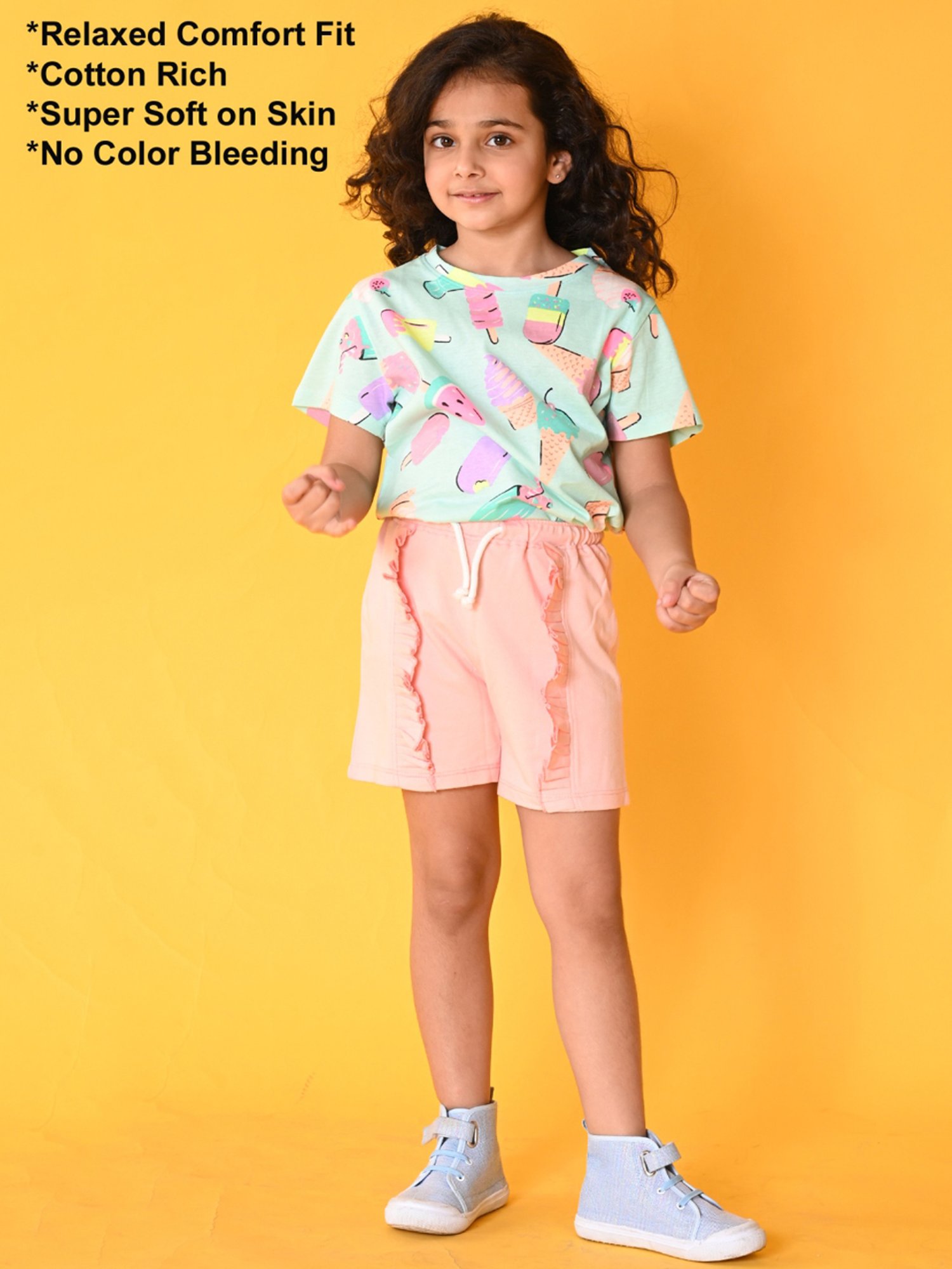 Anthrilo Kids Aqua Blue & Pink Cotton Printed T-Shirt Set