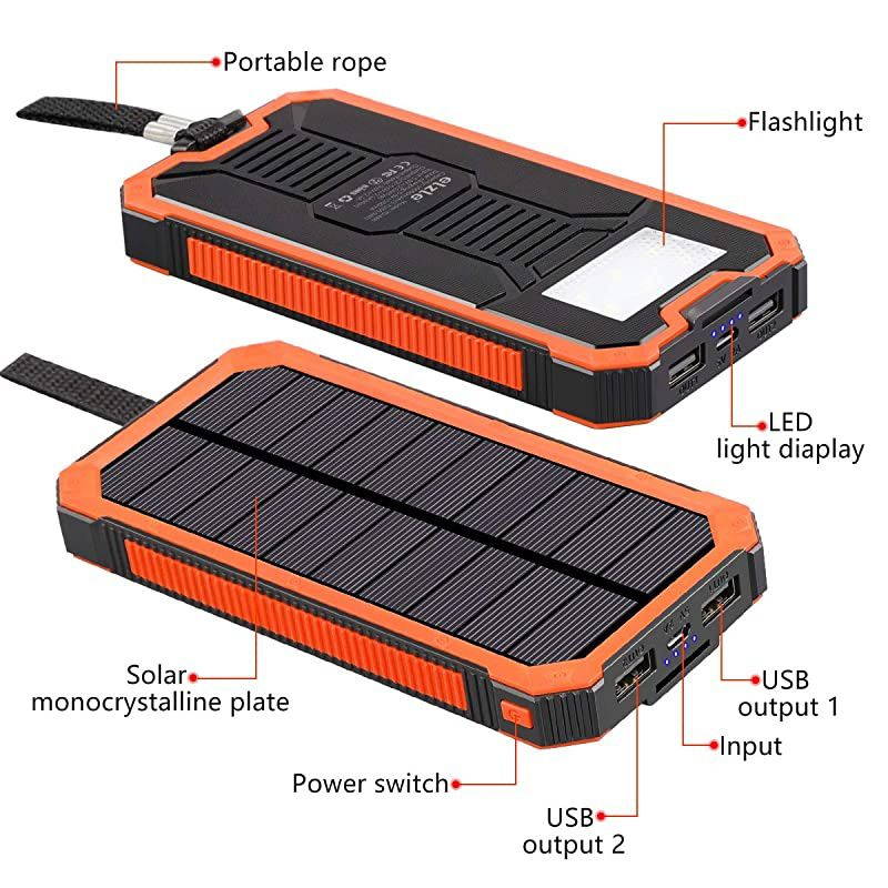 Portable Charger Power Bank 15000mAh,  Solar Charger, Solar Power Bank Battery Pack, high Speed Charging Solar Phone Charger for iPhone, Samsung and More. Black