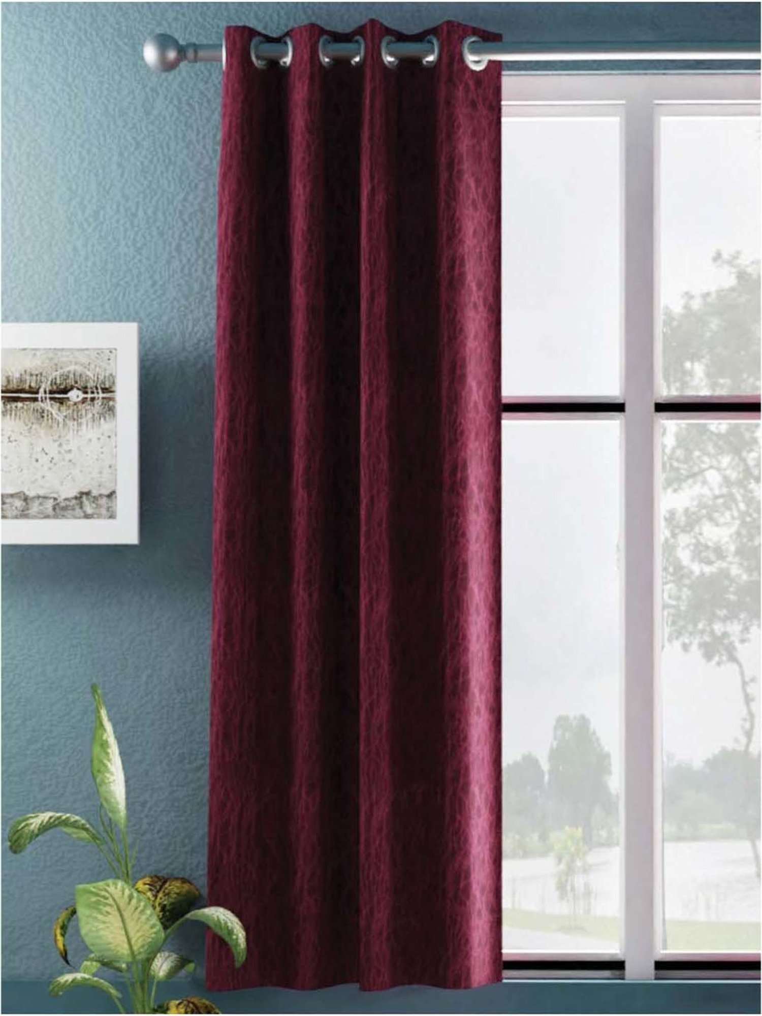 Bianca D`ROMANIO Maroon Faux Silk 5 Ft. Window Curtain
