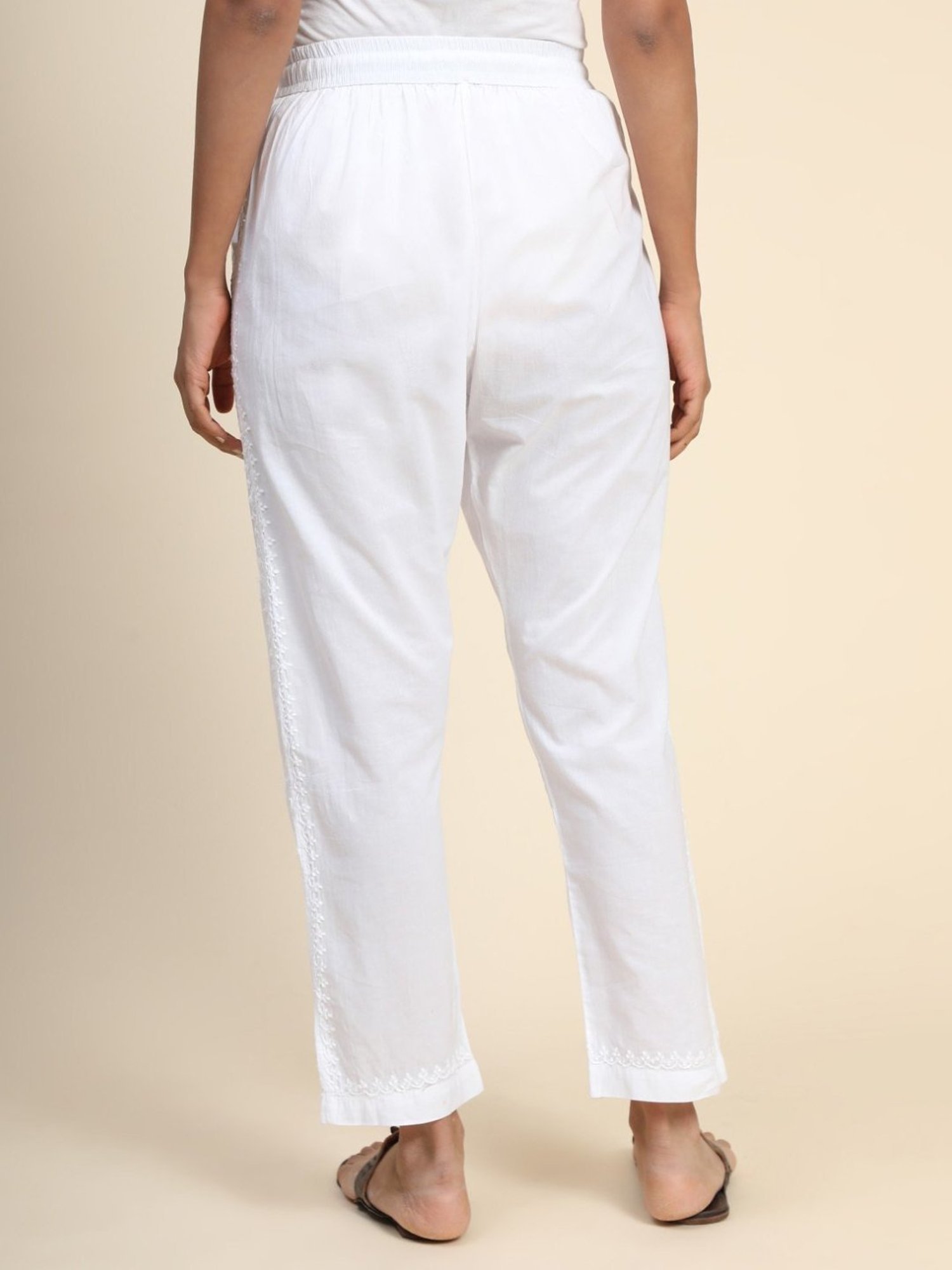 House Of Kari HOK Chikankari Cotton Pant Trouser White