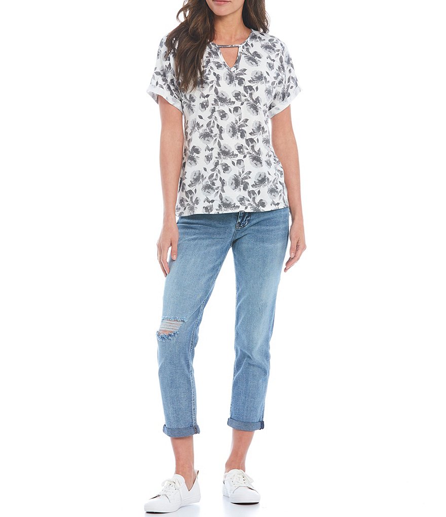 KUT from the Kloth Rachael High Rise Fab Ab Fit Technique Destructed Detail Double Roll Hem Jeans