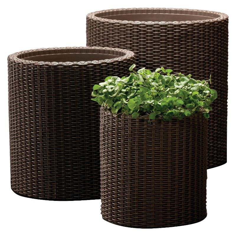 Cylinder Rattan Planter Set Of 3 - Brown - Keter