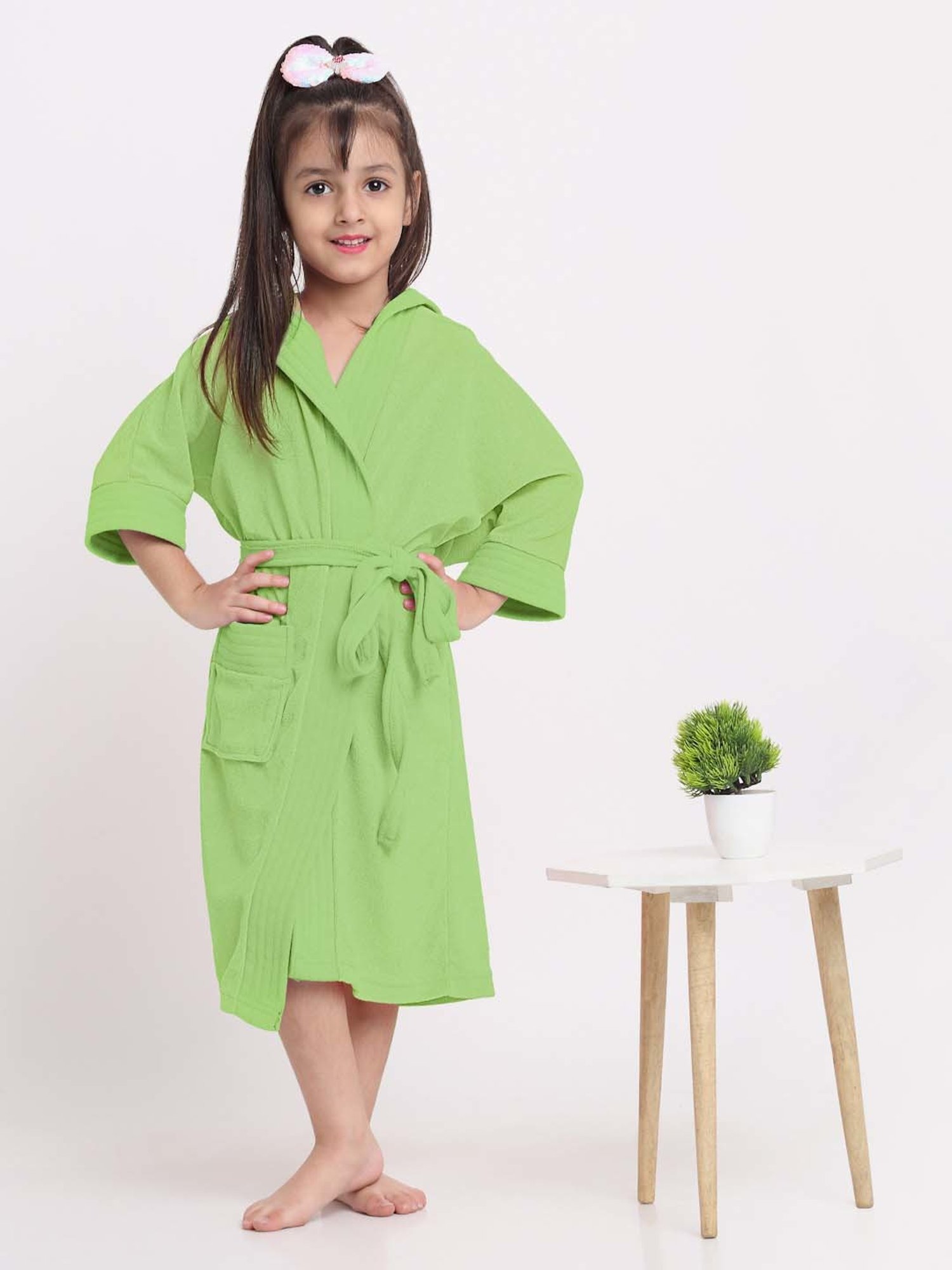 Creeva Melodious Black & Turkish Micro Terry 225 GSM Kids Hooded Bathrobe 4-5 Years With Pocket