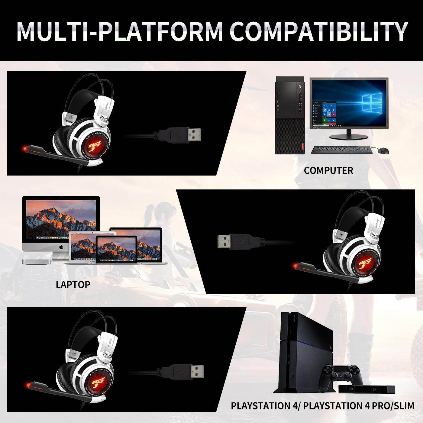 SOMIC G941 Gaming Headset for PS4, PC and Lapto: 7.1 Virtual Surround Sound with Omnidirectional Mic & Volume Control | LED, USB, Lightweight & Comfortable Over Ear Headphones for Professional Gamers