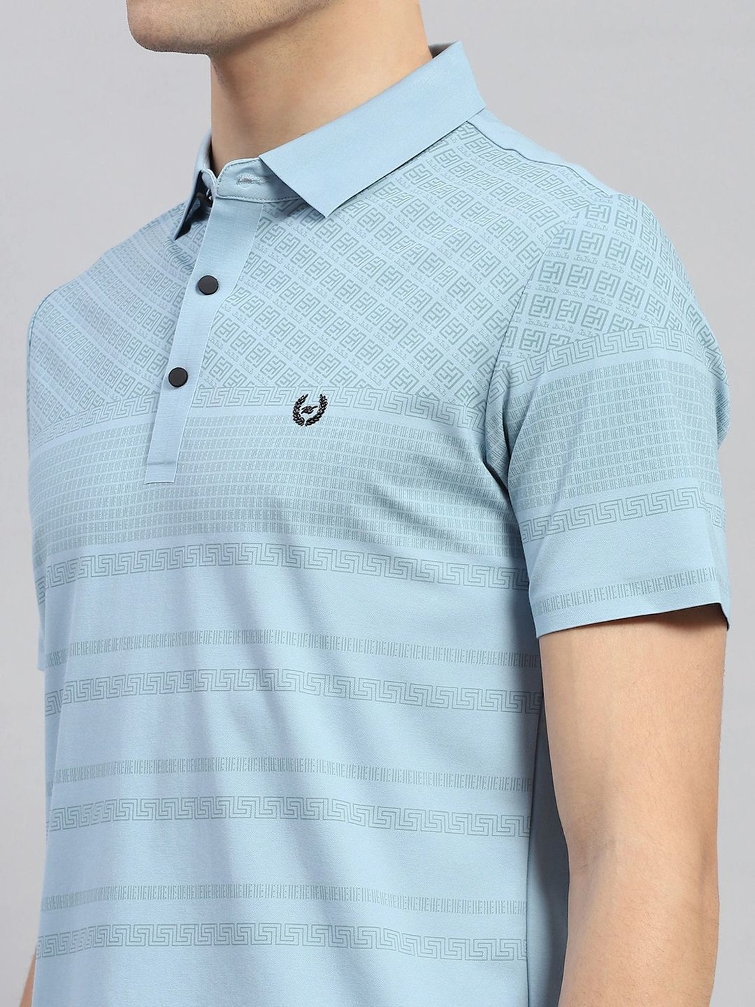 Monte Carlo Sky Blue Regular Fit Printed Polo T-Shirt