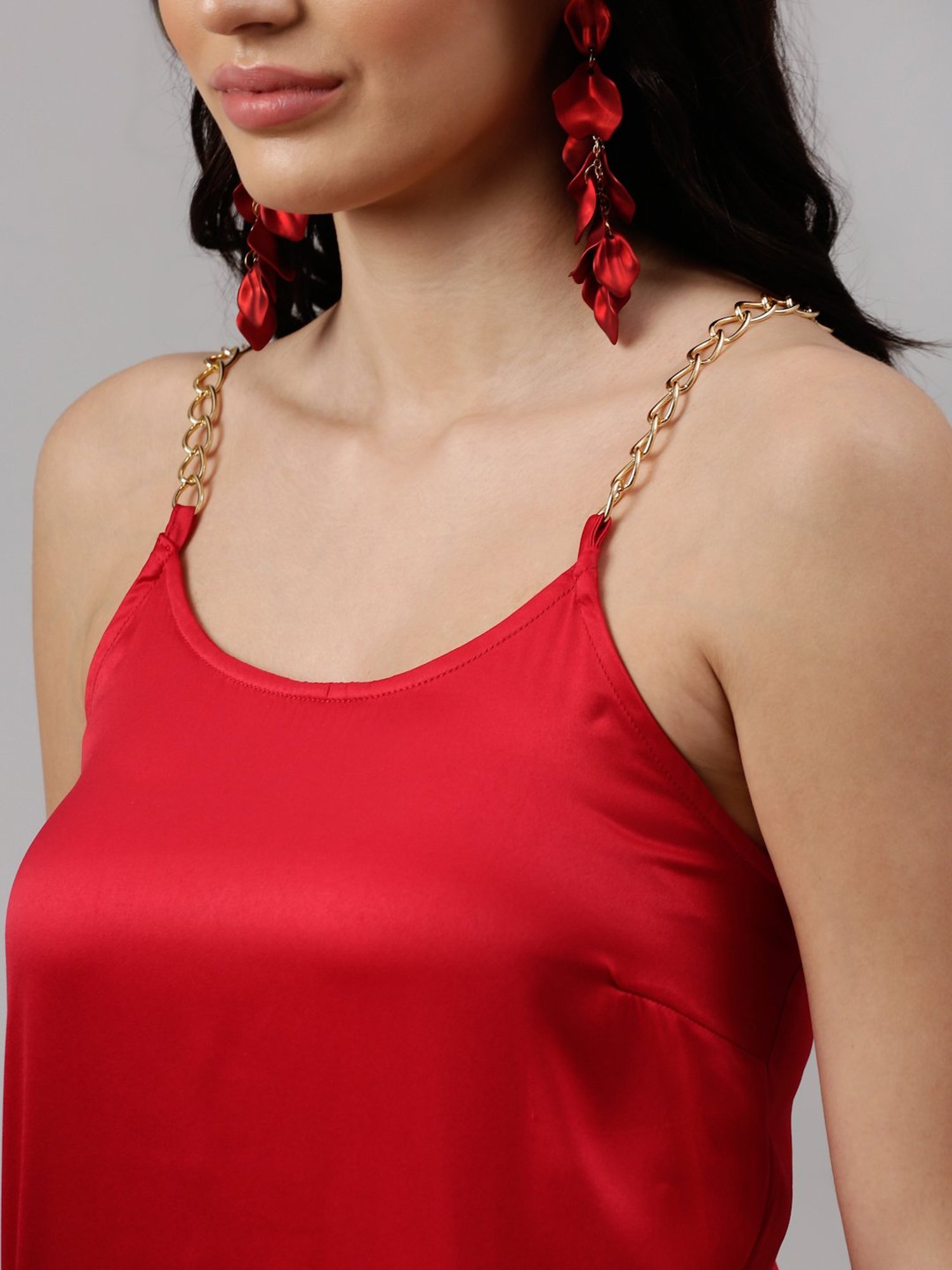 NEUDIS Red Round Neck Spaghetti Top