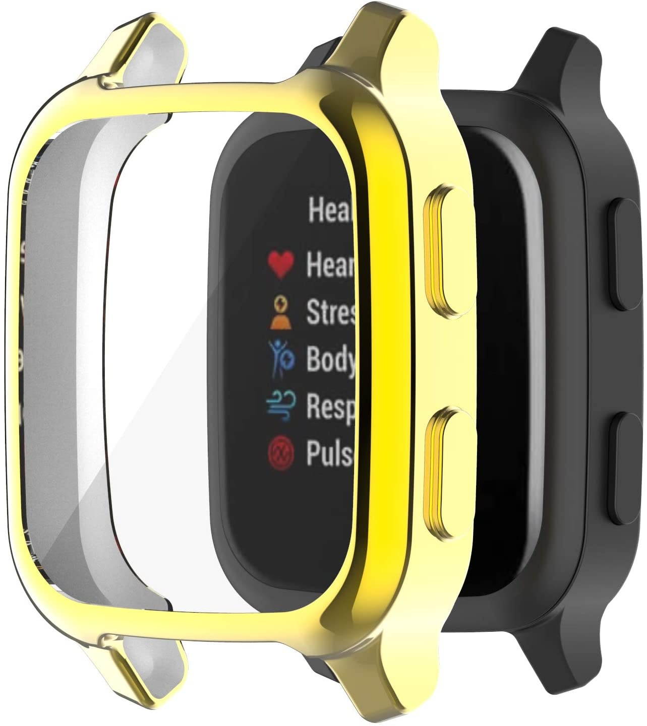 Compatible with Garmin Venu Sq/Venu Sq Music Case Cover, All-Around Protective Case Screen Protector Soft TPU Bumper for Garmin Venu Sq GPS Smartwatch (Gold)