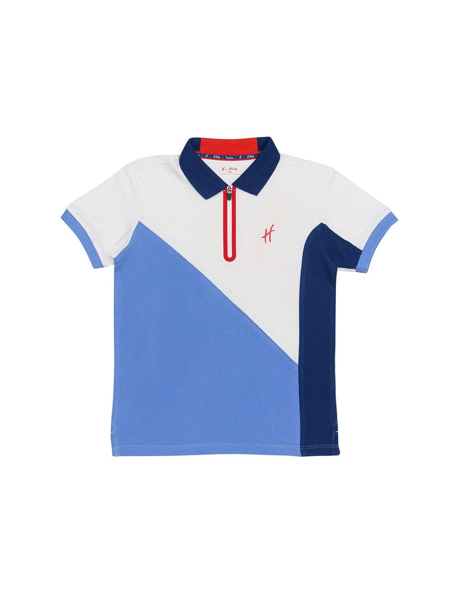 H by Hamleys Boys White & Blue Color Block Polo T-Shirt