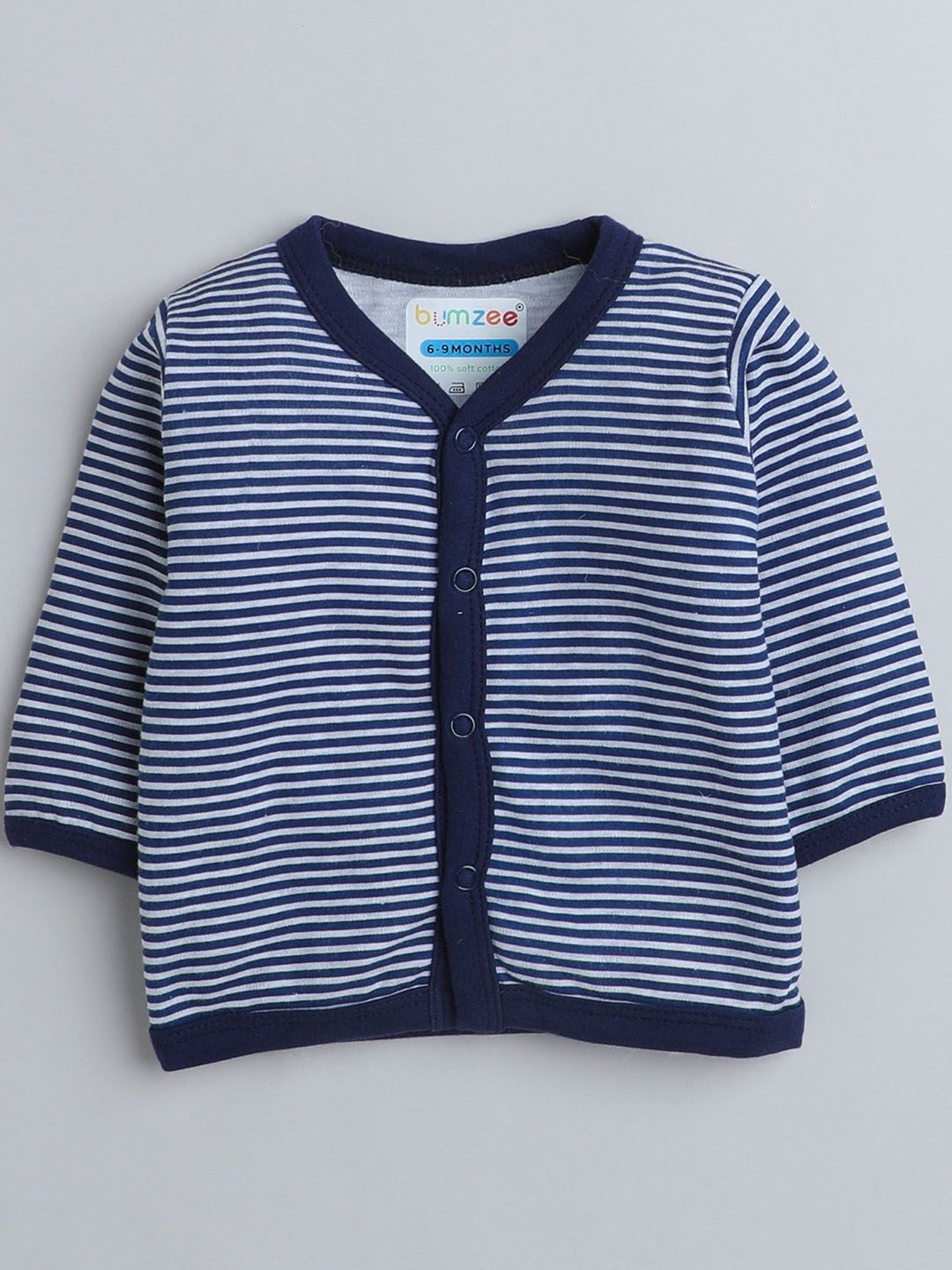 Bumzee Kids Navy & White Printed Full Sleeves Jhablas (Pack Of 3)