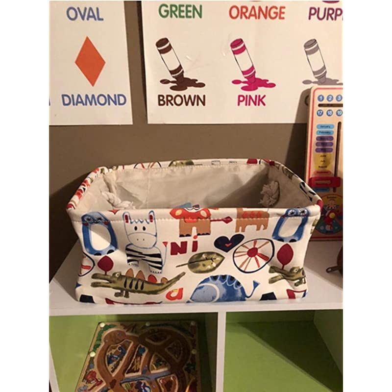 Storage Basket Collapse Canvas Fabric Cartoon Nursery Hamper with Handles for Organizing HomeKitchenKids ToyOfficeClosetShelf BasketsZoo