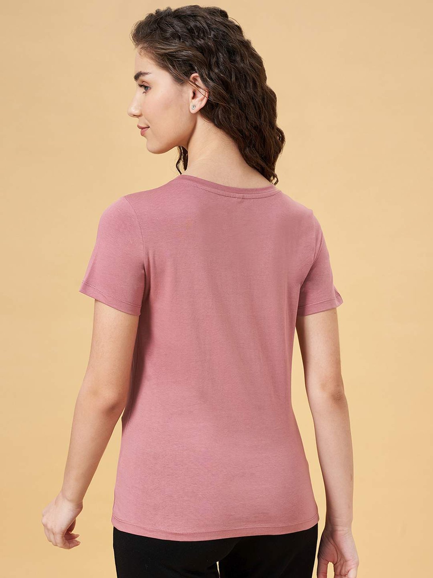 Ajile by Pantaloons Pink Cotton Printed Sports T-Shirt