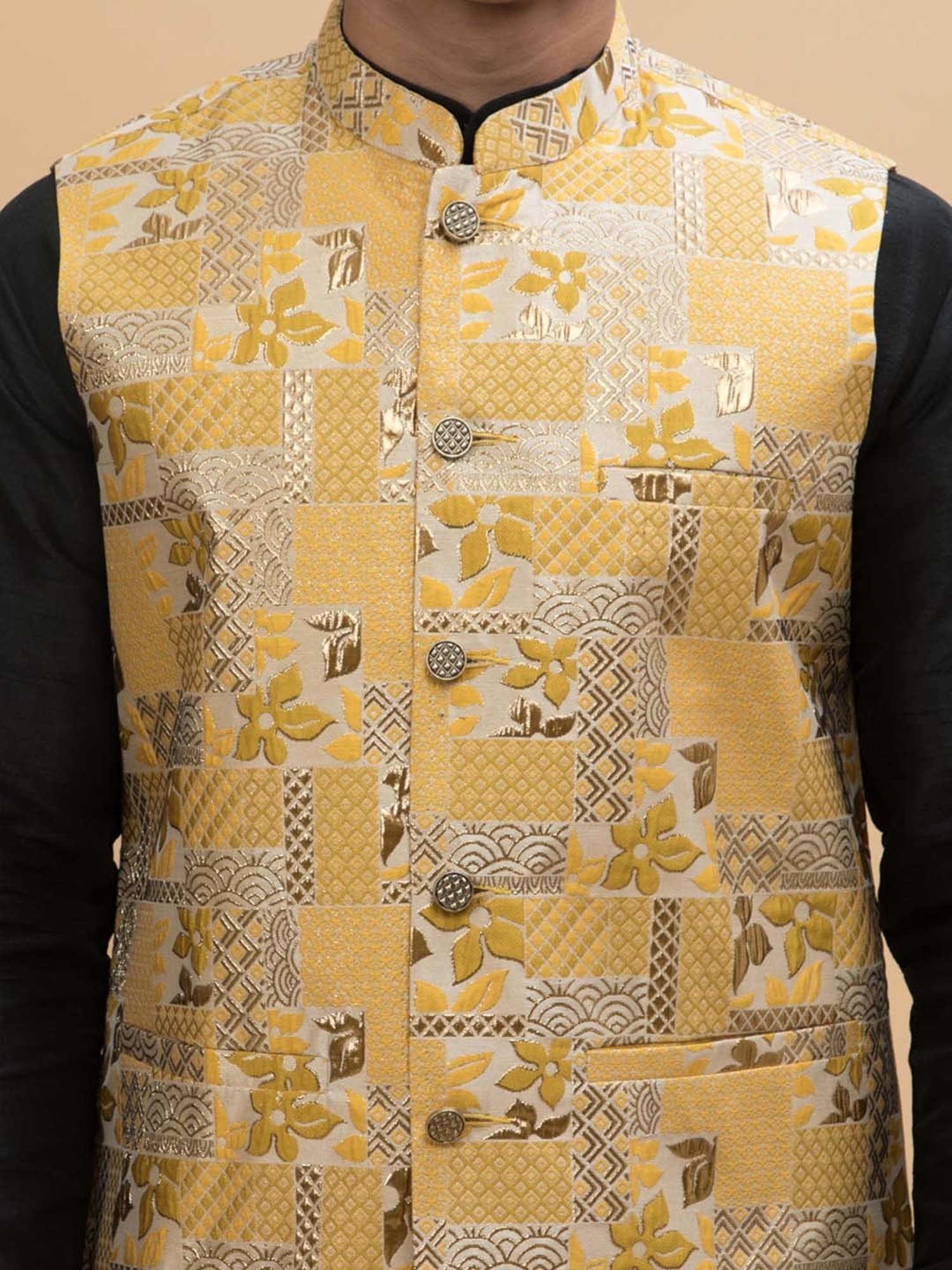 NEUDIS Yellow Regular Fit Nehru Jacket