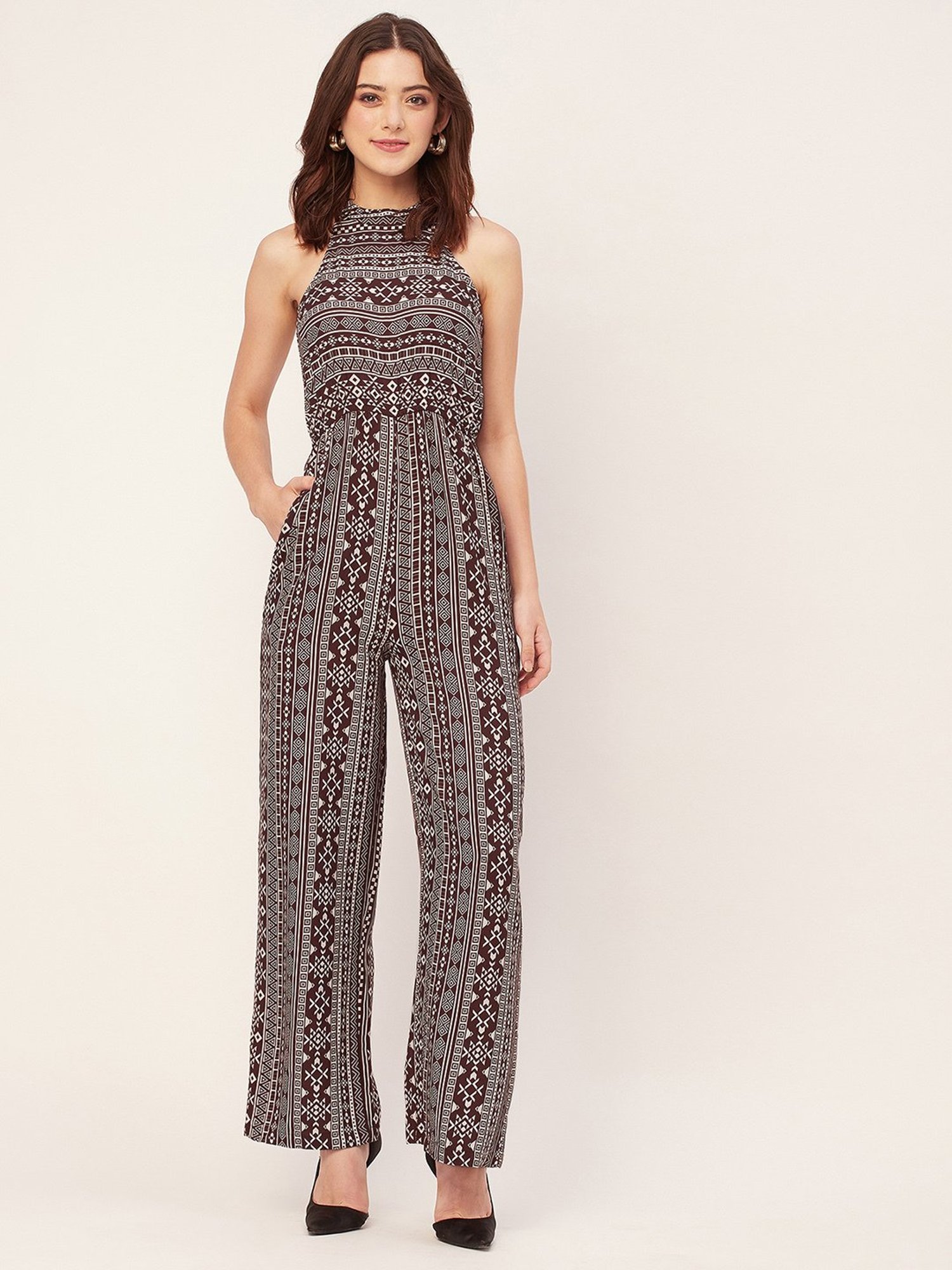 Moomaya Brown Printed Jumpsuit