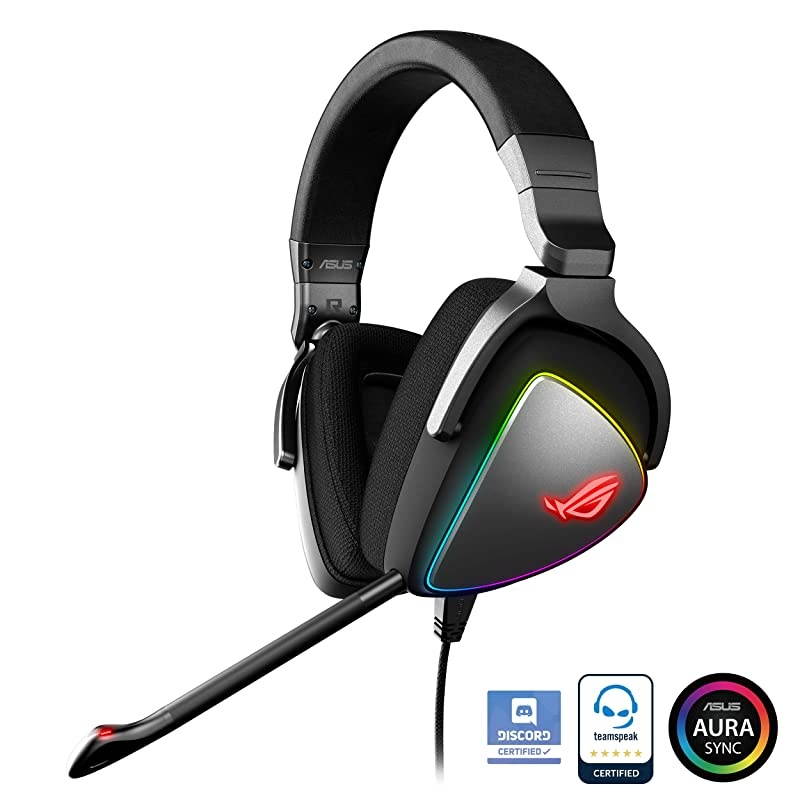 ROG DELTA USB-C Gaming Headset for PC, Mac, PlayStation 4, Teamspeak, and Discord with Hi-Res ESS Quad-DAC, Digital Microphone, and Aura Sync RGB Lighting