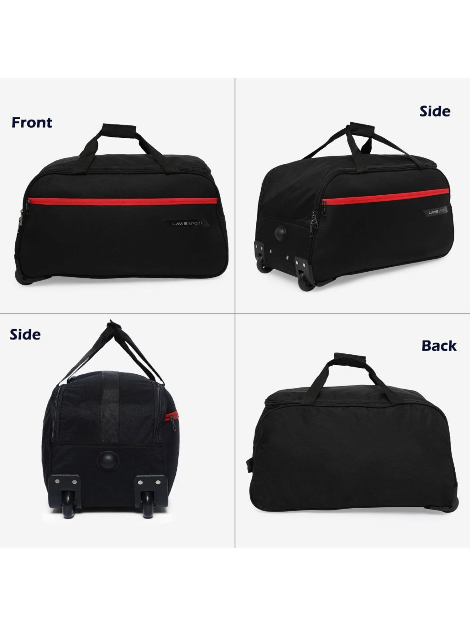 Lavie Sport Large Size 63 Cms Lino Wheel Duffle Bag | (Black)