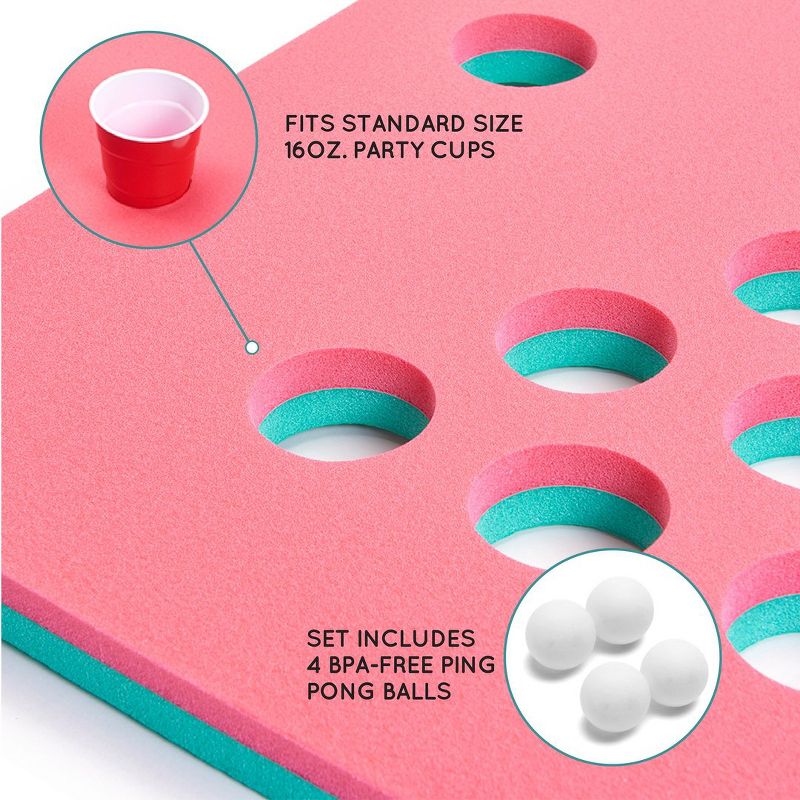 Floatation iQ HydraPong Floating Foam Swimming Pool Lounge Lake Party Game Board Pong Table Mat with 4 Ping Pong Balls, Seawater Elements