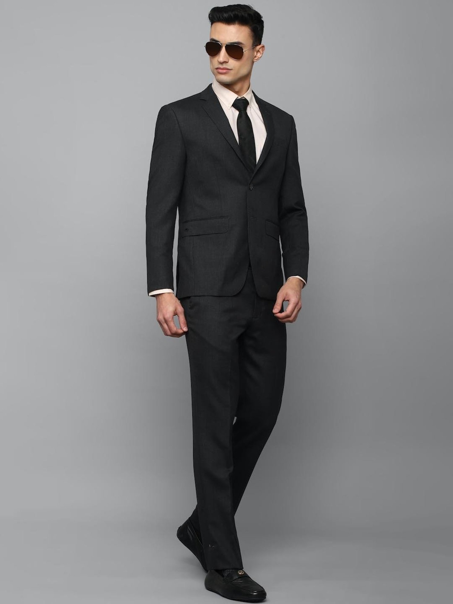 Luxure By Louis Philippe Black Slim Fit Texture Two Piece Suits