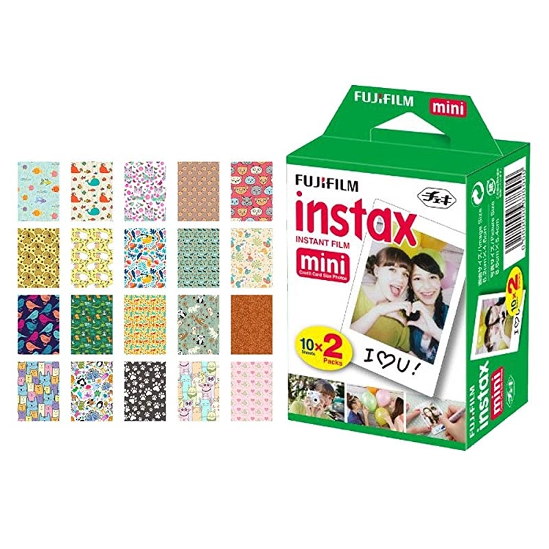 instax Mini Instant Film 20 Exposures + 20 Sticker Frames for Fuji Instax Prints Animal Package