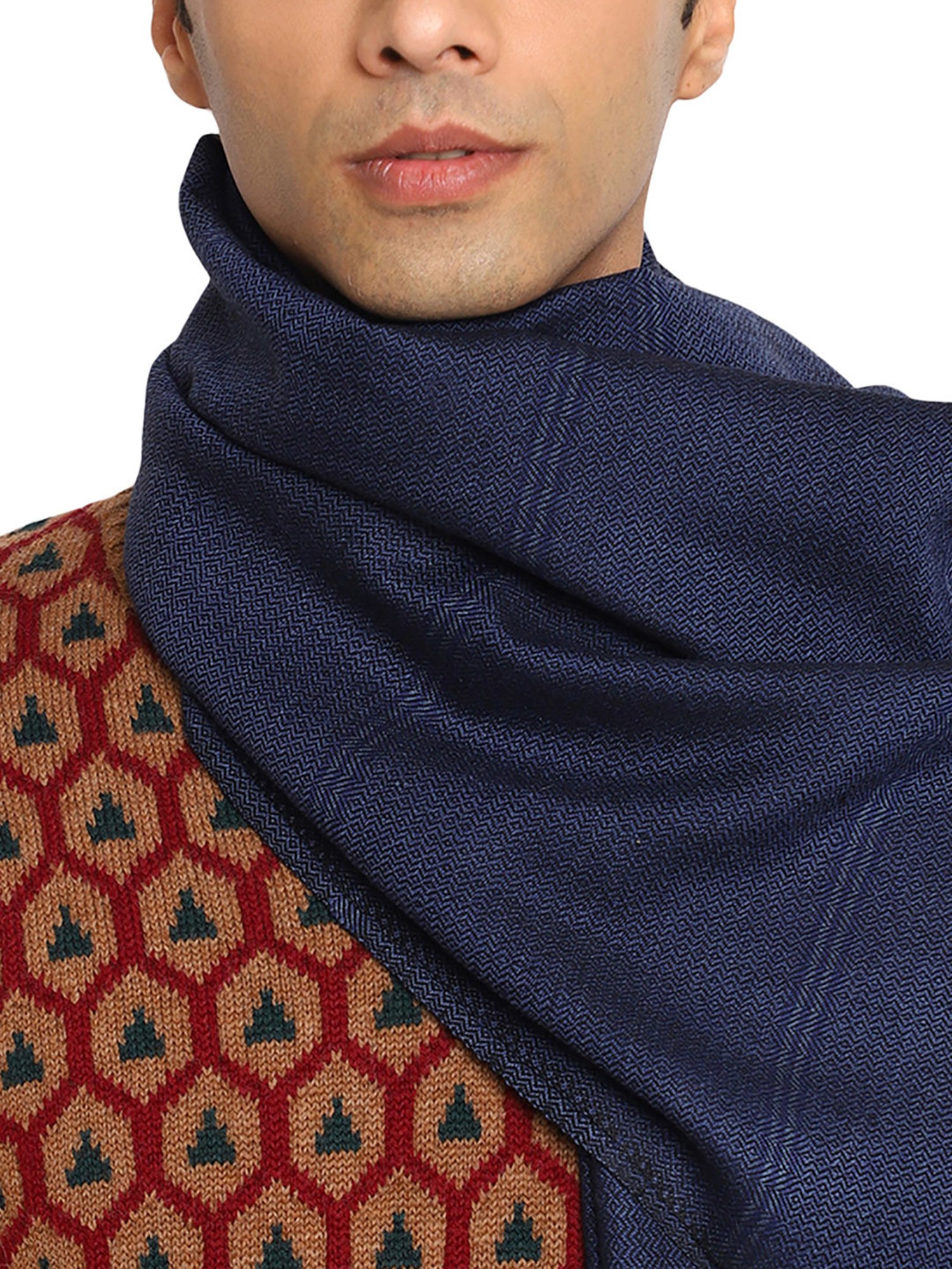 Fabindia Navy Self Design Shawl