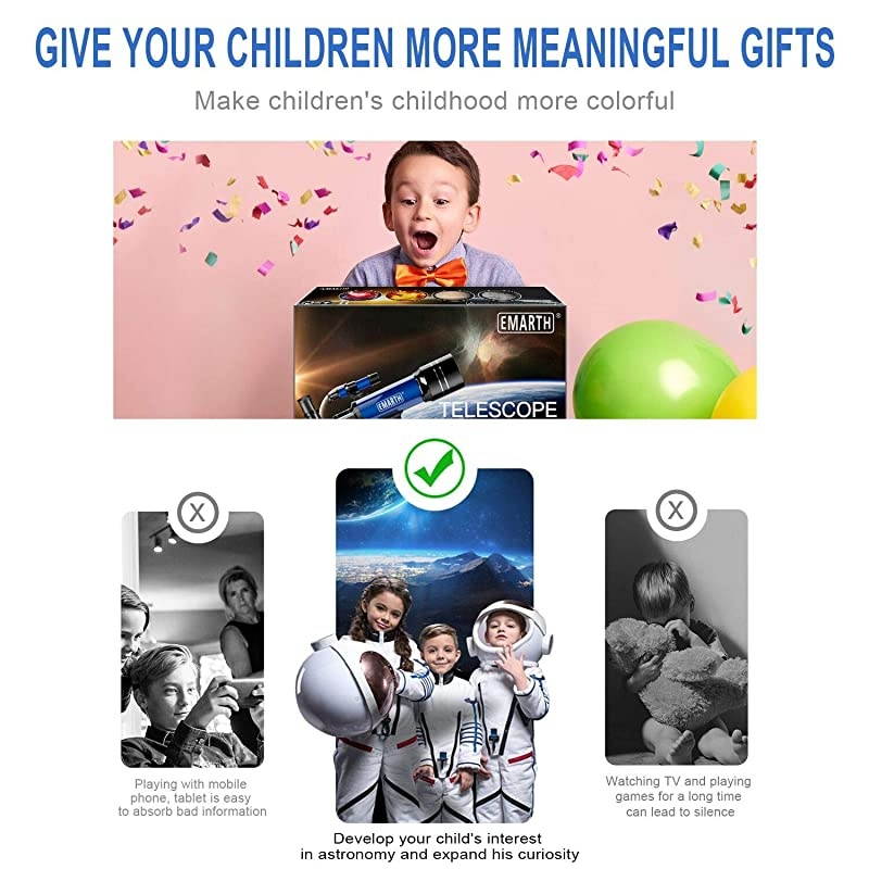 Telescope, 70mm/360mm Astronomical Refracter Telescope with Tripod & Finder Scope, Portable Telescope for Kids Beginners Adults (Blue)