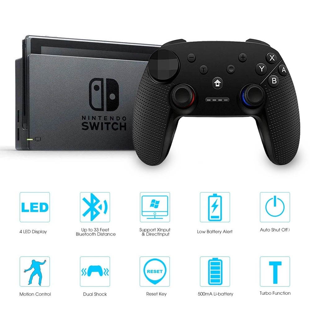CHENGDAO Switch Controller Wireless Dual Shock Gamepad for Nintendo Playstation  with Charging Cord (black)