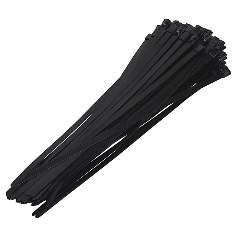 Supreme Black Polyester Coated 316 Stainless Steel Cable Zip Ties 300 lb 100 Piece
