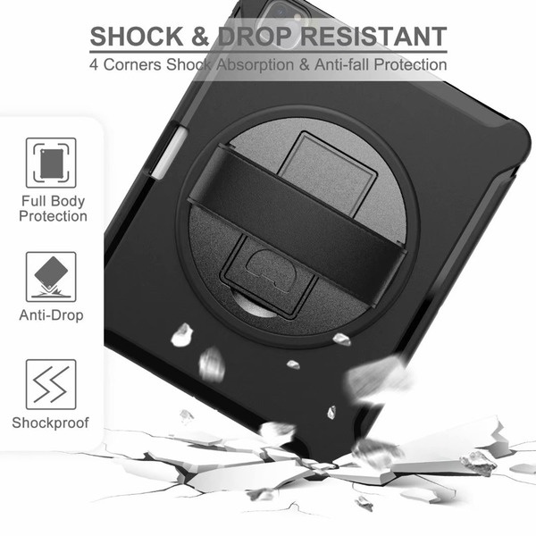 Military Grade Hybrid Armor Case with Hand Strap & Kickstand for iPad Pro 12.9 inch (3rd, 4th and 5th Generation) - Black