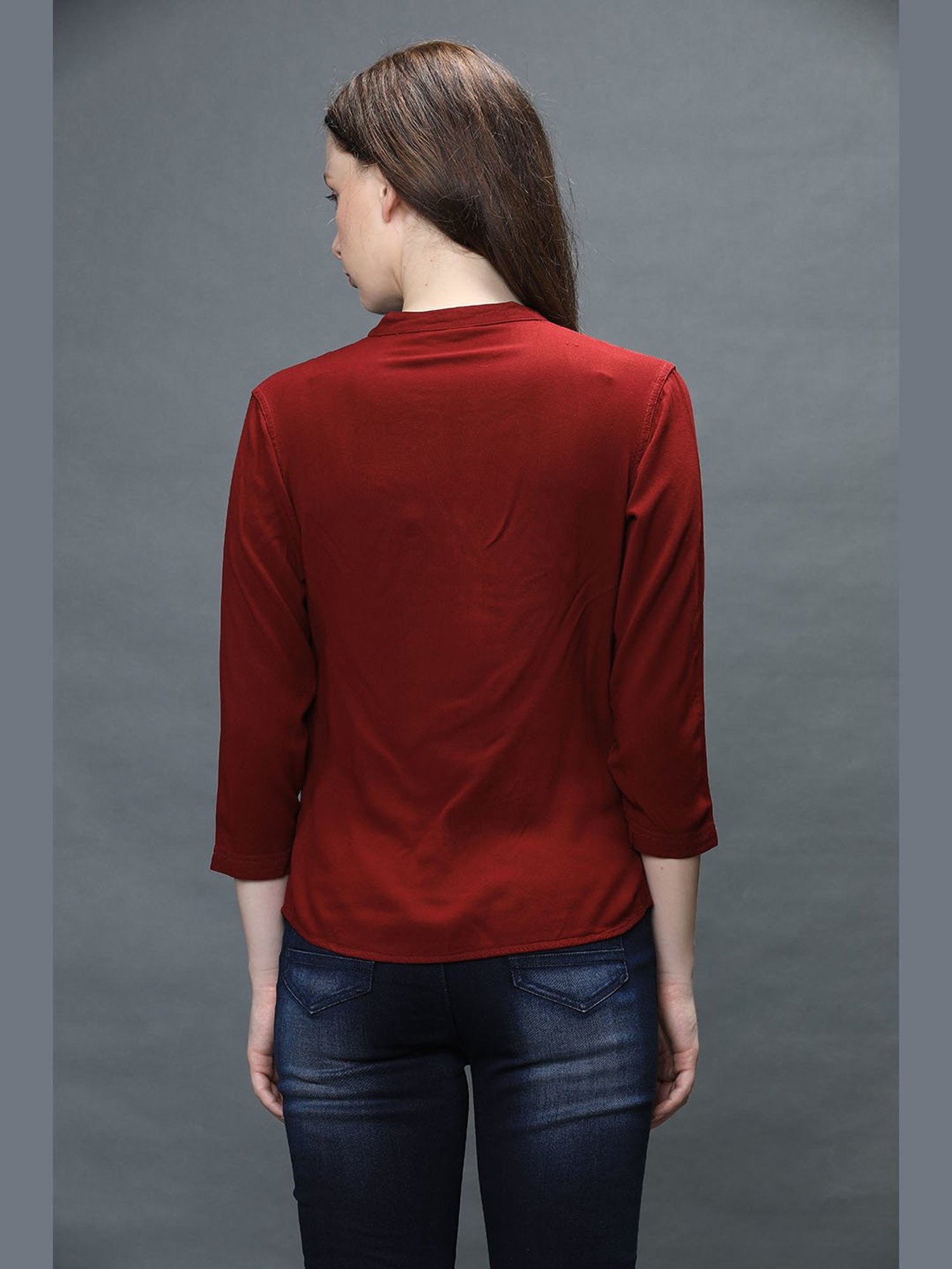 Identiti Maroon Viscose Regular Fit Shirt