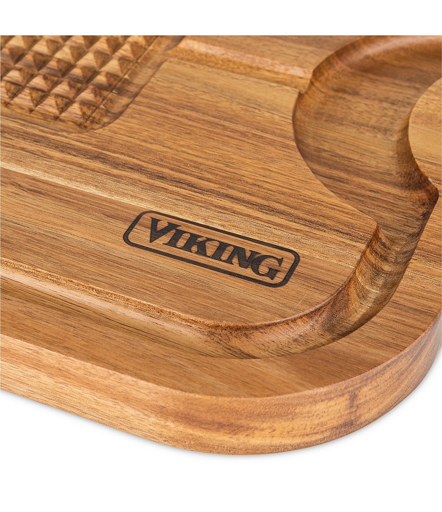 Viking Acacia Wood Cutting Board with 3-Piece German Steel Carving Set