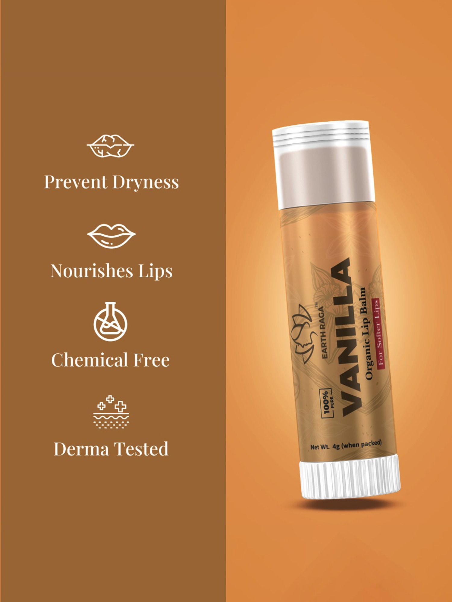 Earthraga Vanilla Organic Lip Balm - 4 gm