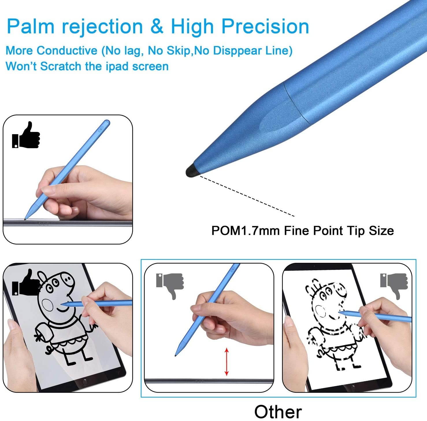 Stylus Pen for iPad with Palm Rejection Active Stylus with Magnetic for 2018-2020 Apple iPad iPad (6/7 Gen)/iPad Pro (11/12.9 inch)/iPad Mini Gen 5/iPad Air Gen 3 Rechargeable Digital Pencil White