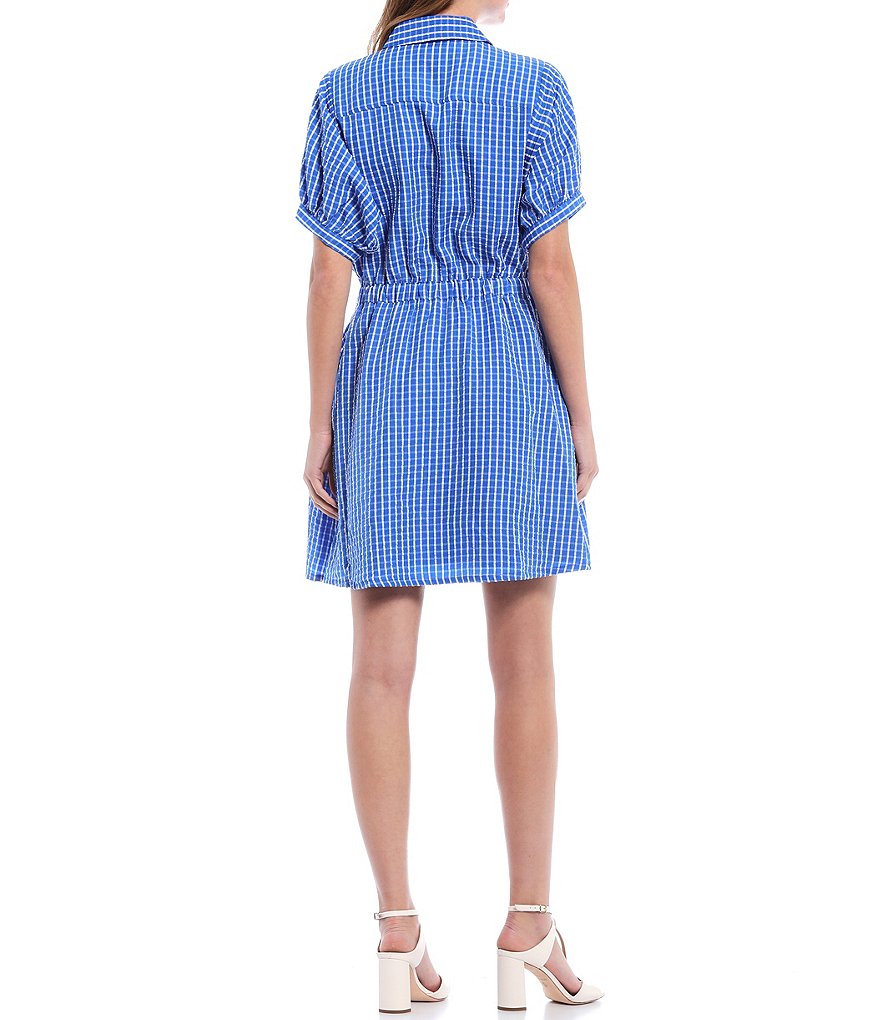 LDT Chris Button Front Seersucker Blouson Shirt Dress