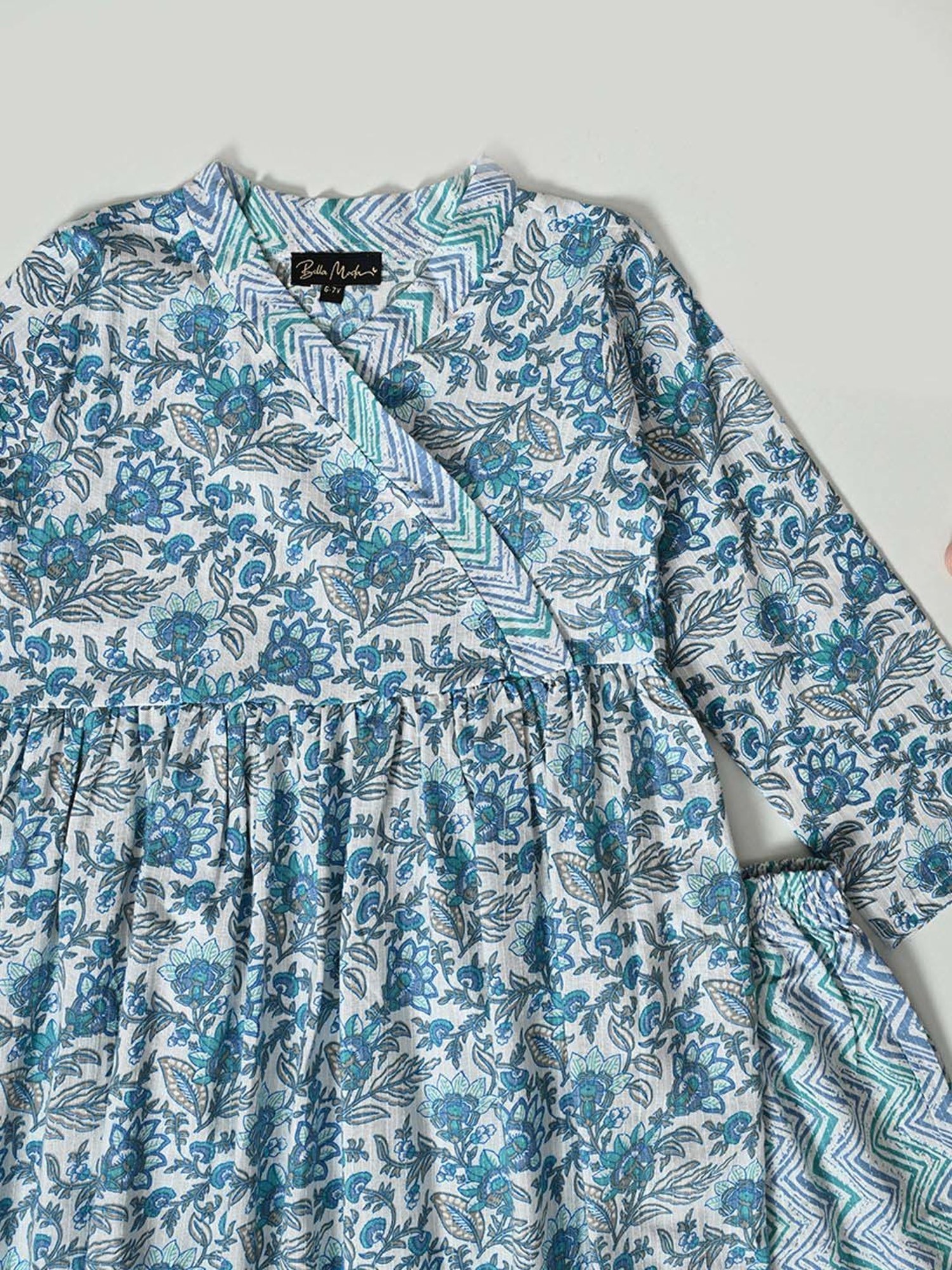 Bella Moda Kids Blue Cotton Printed Kurti & Pyjamas