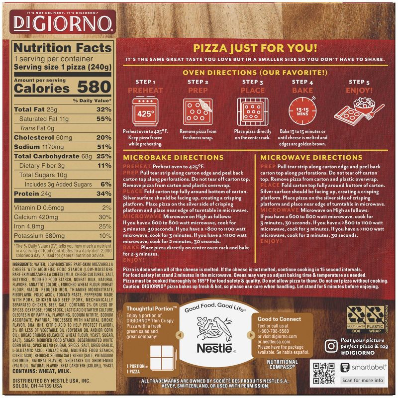 DiGiorno Thin Crispy Crust Pepperoni Frozen Pizza - 8.4oz